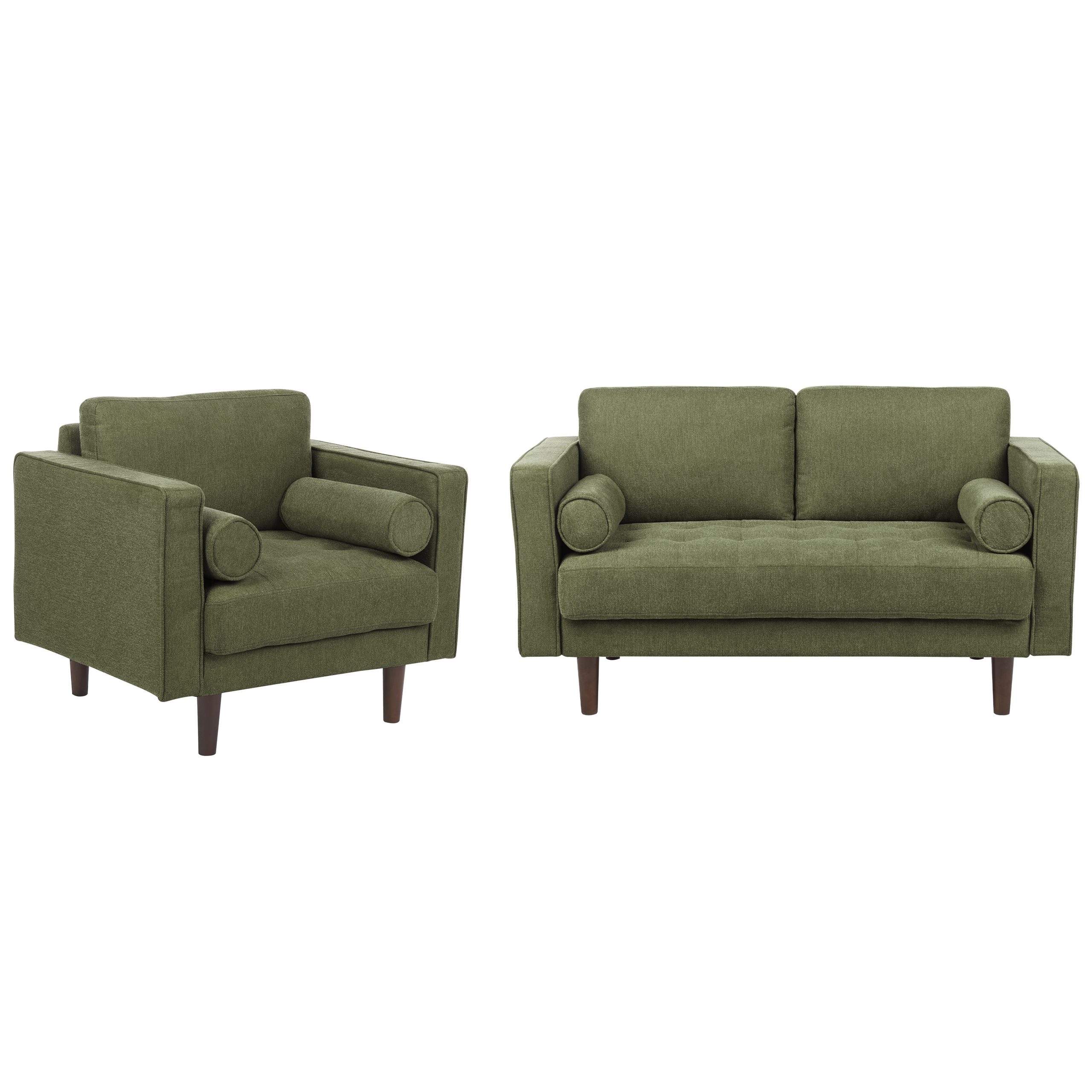 Beliani conjunto de sala de estar nurmo tela verde oscuro 3 plazas