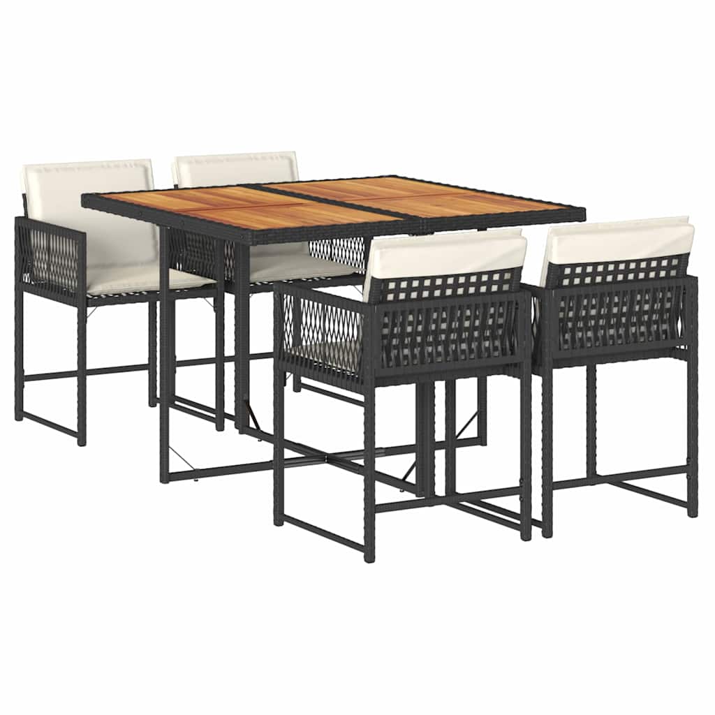 Set de muebles jardín 5 piezas con cojines ratán sintético negro - 2