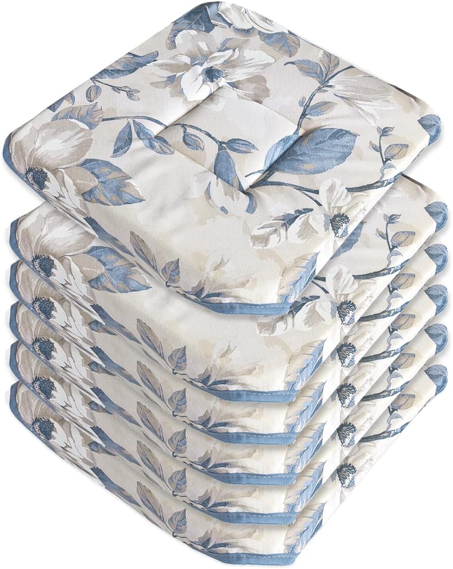 Cuscini Per Sedie Da Cucina Con Volant E Lacci - Set Da 6 Cuscini Con Imbottitura, Lavabili, Antiscivolo, Stile Shabby Country, 42x38 Cm - 3