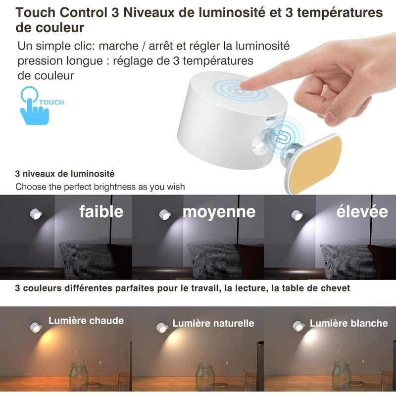 Lampada Da Parete Dimmerabile Con Telecomando - 9 Colori, 360° Rotazione, Batteria Ricaricabile - Foto 2