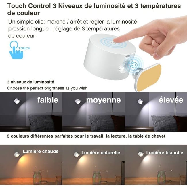 Lampada Da Parete Dimmerabile Con Telecomando - 9 Colori, 360° Rotazione, Batteria Ricaricabile - Foto 2