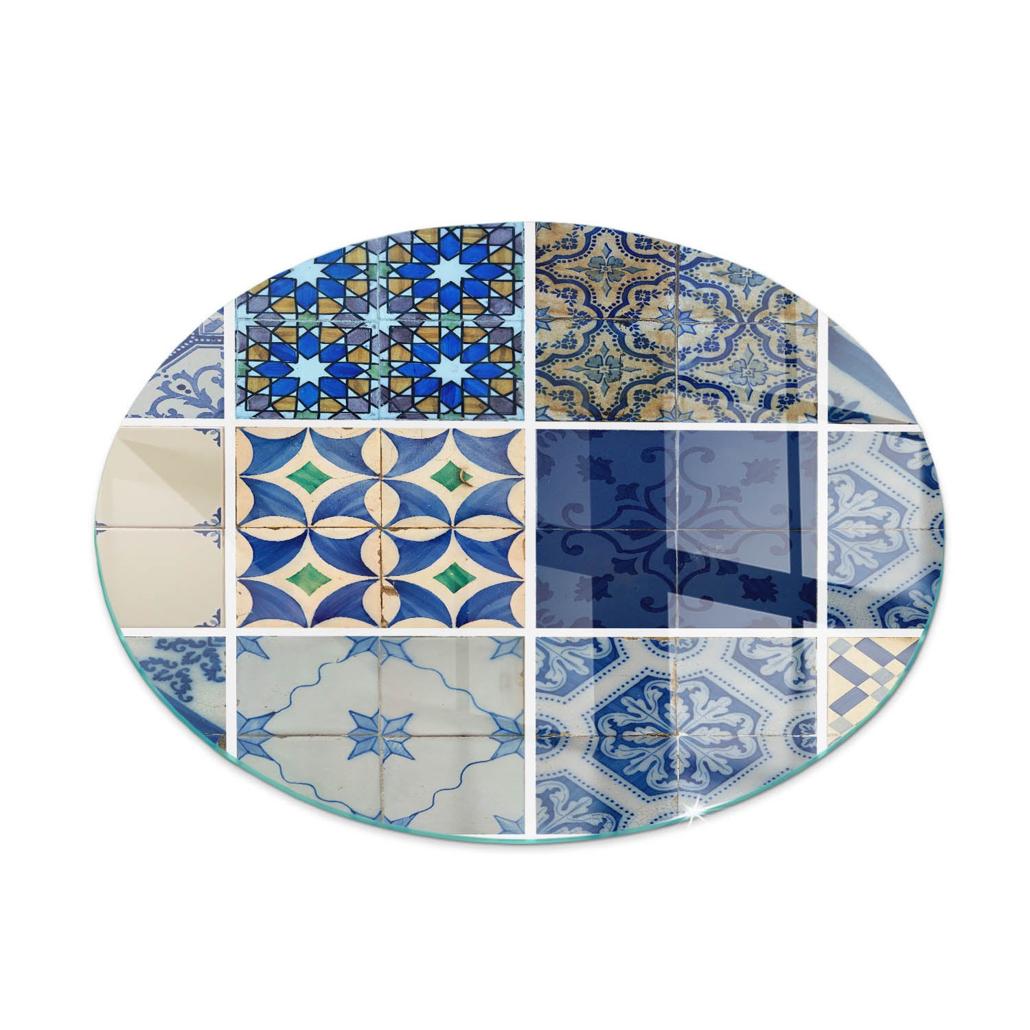 Szklana podkładka pod kominek ze szkła hartowanego - fi 80 cm - Wzory ceramicznych płytek - TULUP