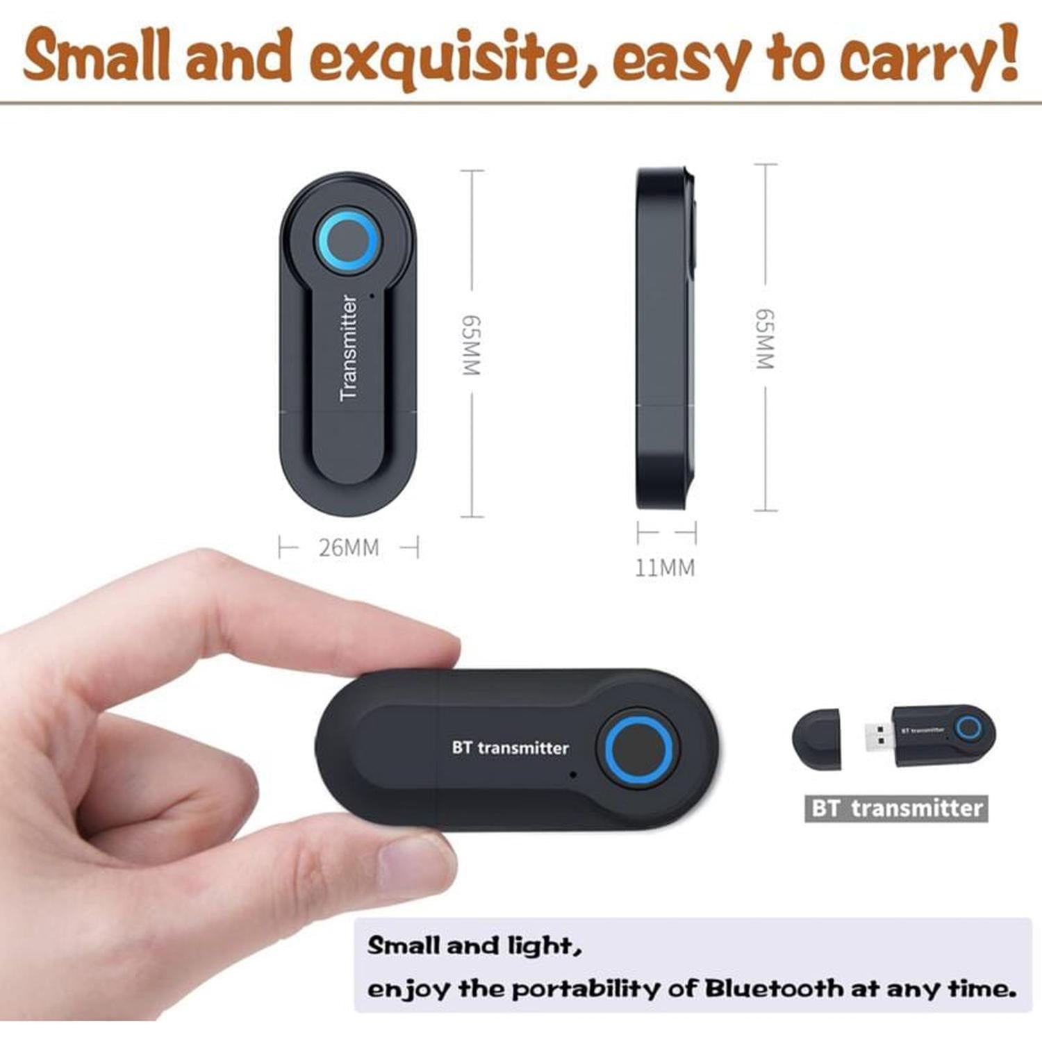 Transmetteur Bluetooth,2-en-1 sans Fil Adaptateur avec Câble Audio Numérique 3.5mm, pour TV, PC, Système Stéréo de Voiture/Maiso/Tablette/Mp3/Mp4 - 2