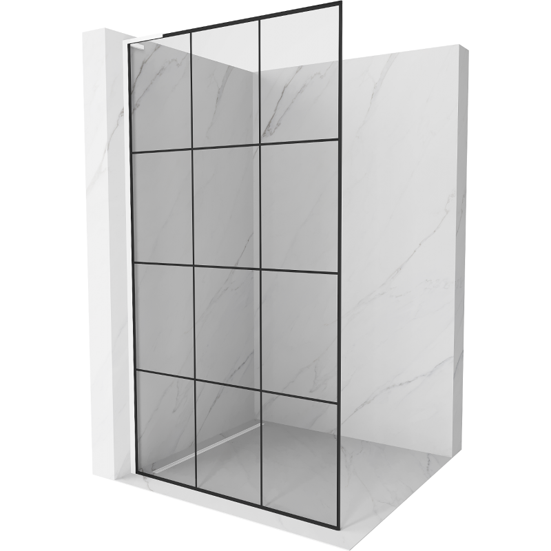 Mexen Kioto L ścianka prysznicowa Walk-in 100 x 200 cm, czarna kratka, biała - 800-100-103-20-77