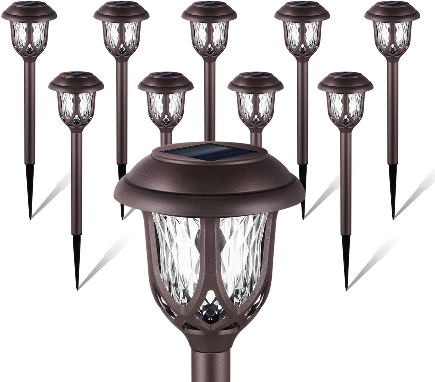 Zestaw 10 lamp ogrodowych solarnych - czarny - ciepła biel
