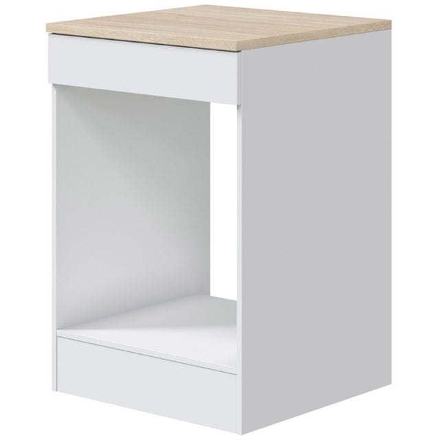 Meuble bas de cuisine avec plan de travail pour four coloris blanc brillant /chêne canadien - hauteur 90 x longueur 60 x profondeur 60 cm