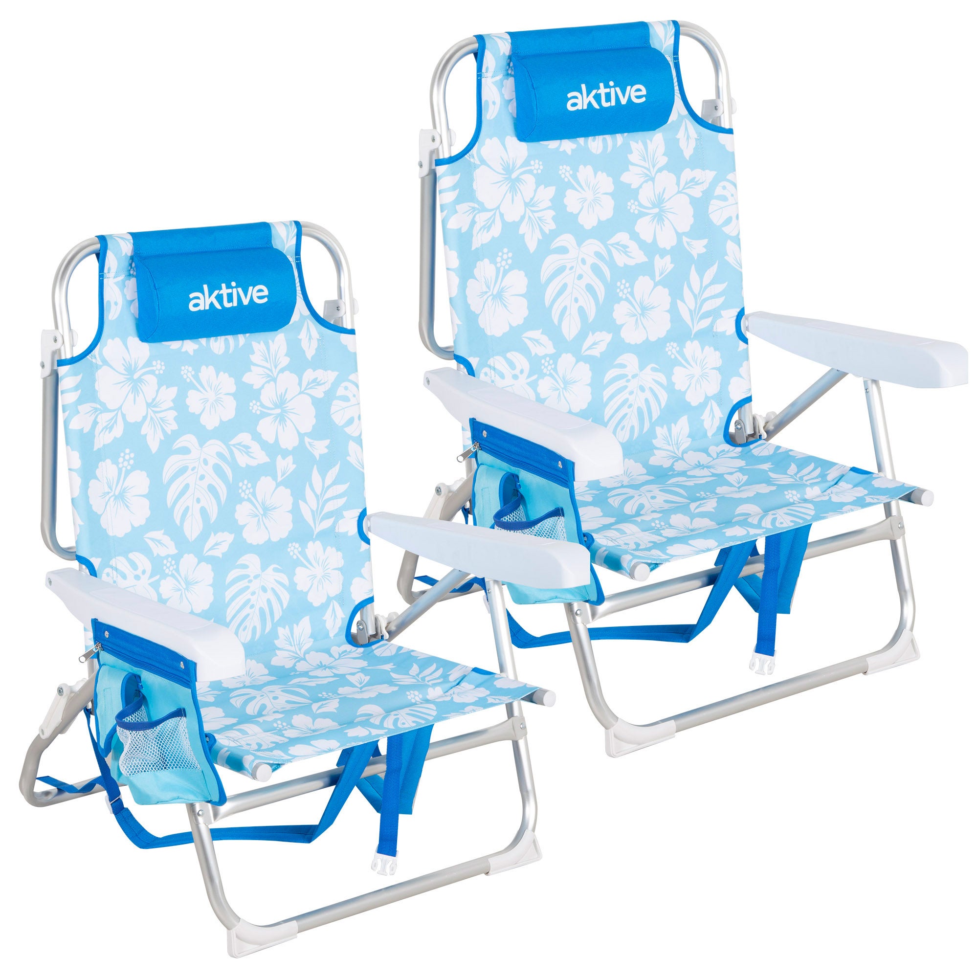 Pack 2 sillas playa medio multiposición 50x54x80 cm flores con bolsillos