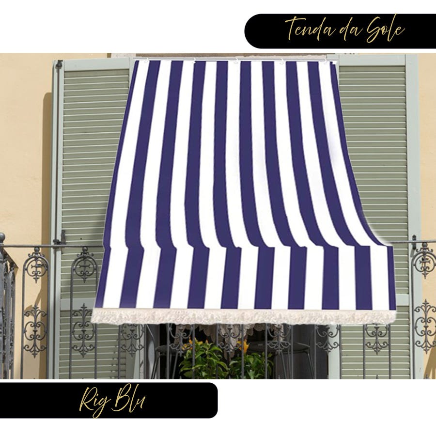 Tenda Da Sole Per Balcone Home Tresor - 280x300 Cm, A Righe Blu, Con Anelli E Ganci - Foto 3