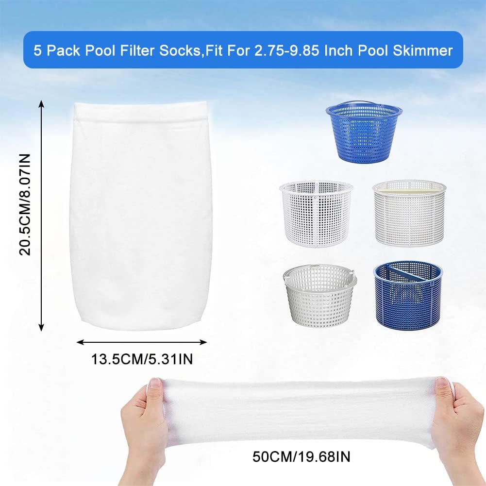 10 Calzini Skimmer Per Piscina In Nylon Riutilizzabili - 22x13cm - Intrappolano Foglie, Polline, Capelli E Insetti - 5