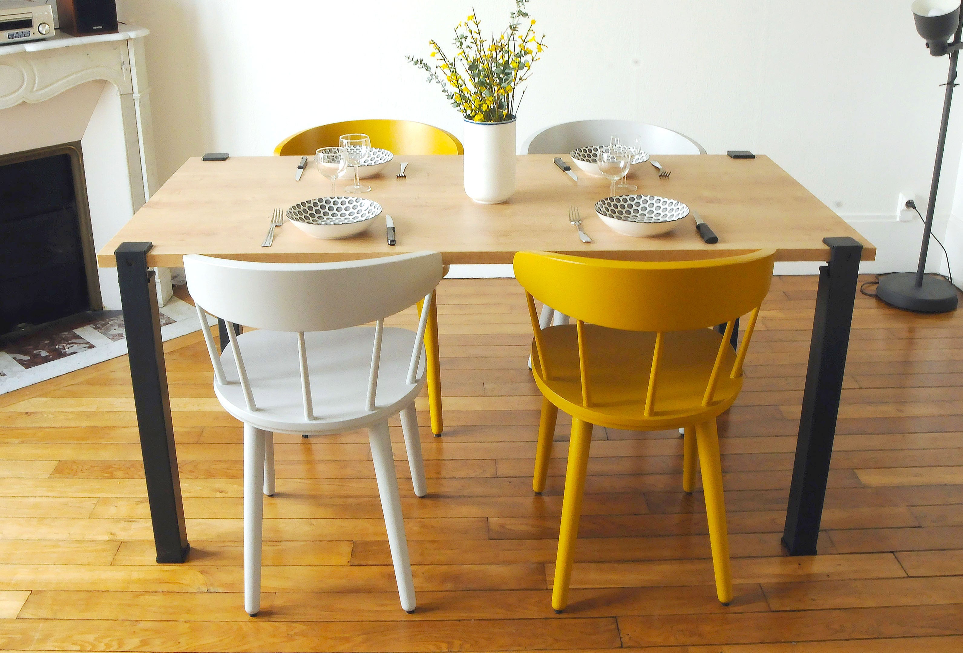 Pied de table carré UZY, fixe et modulable, H.75 cm, acier époxy noir, sans vis - 2