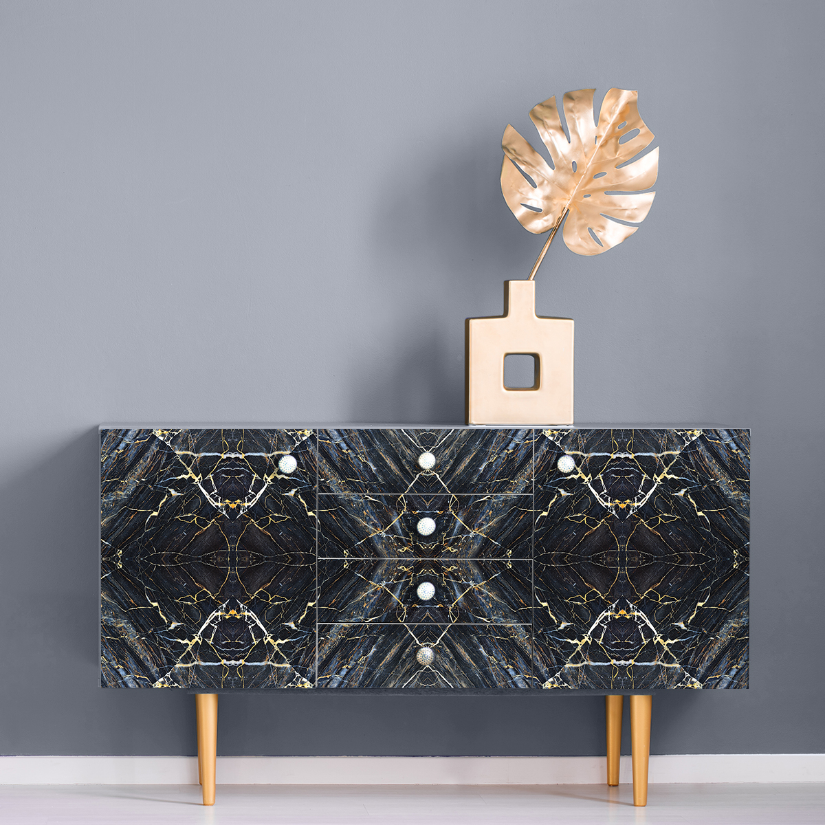 Vinilo muebles mármol negro y oro - adhesivo de pared - revestimiento sticker mural decorativo - 60x90cm