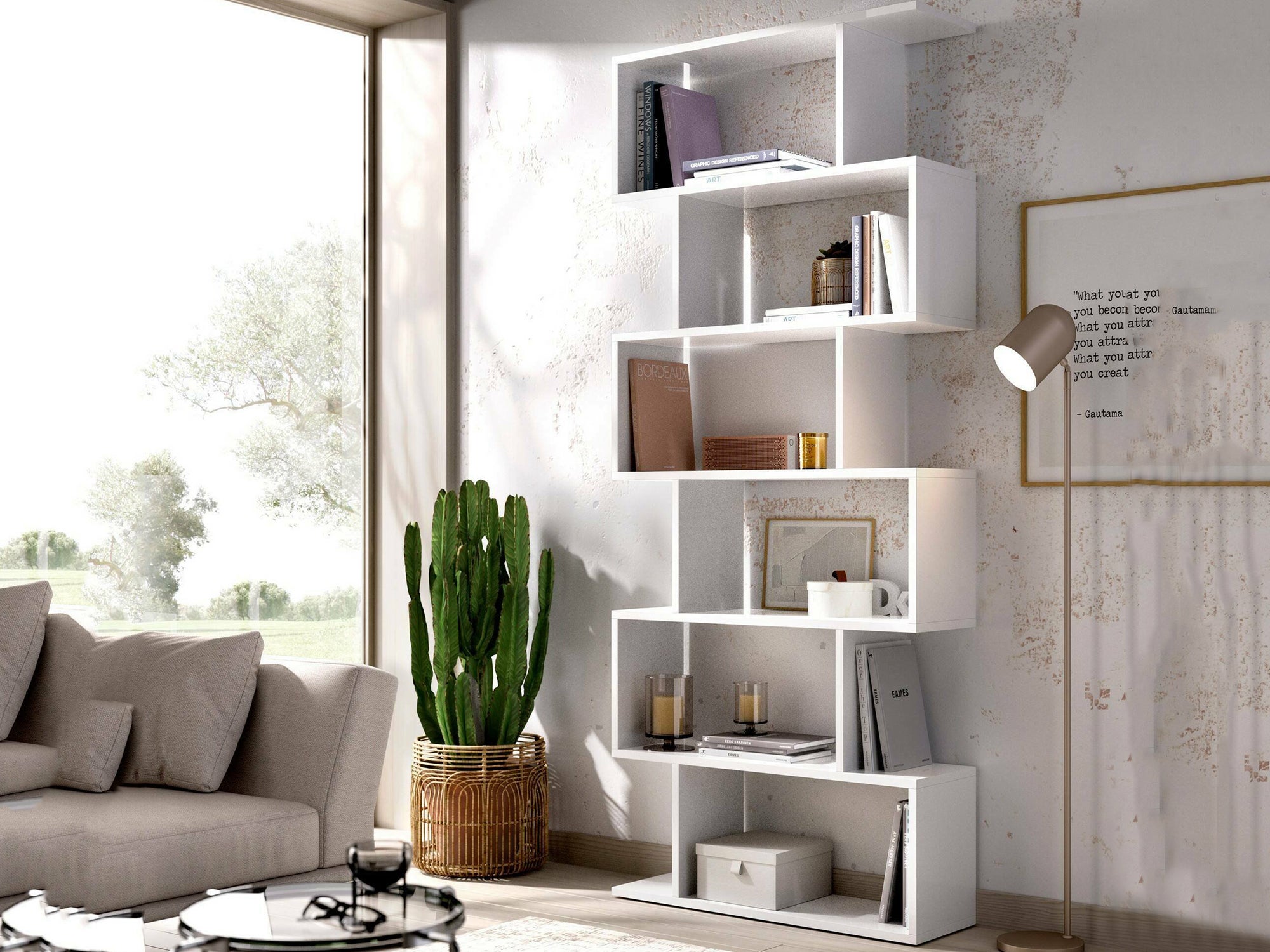 Etagère haute TOMINI - 6 cases - Coloris : Blanc - 7
