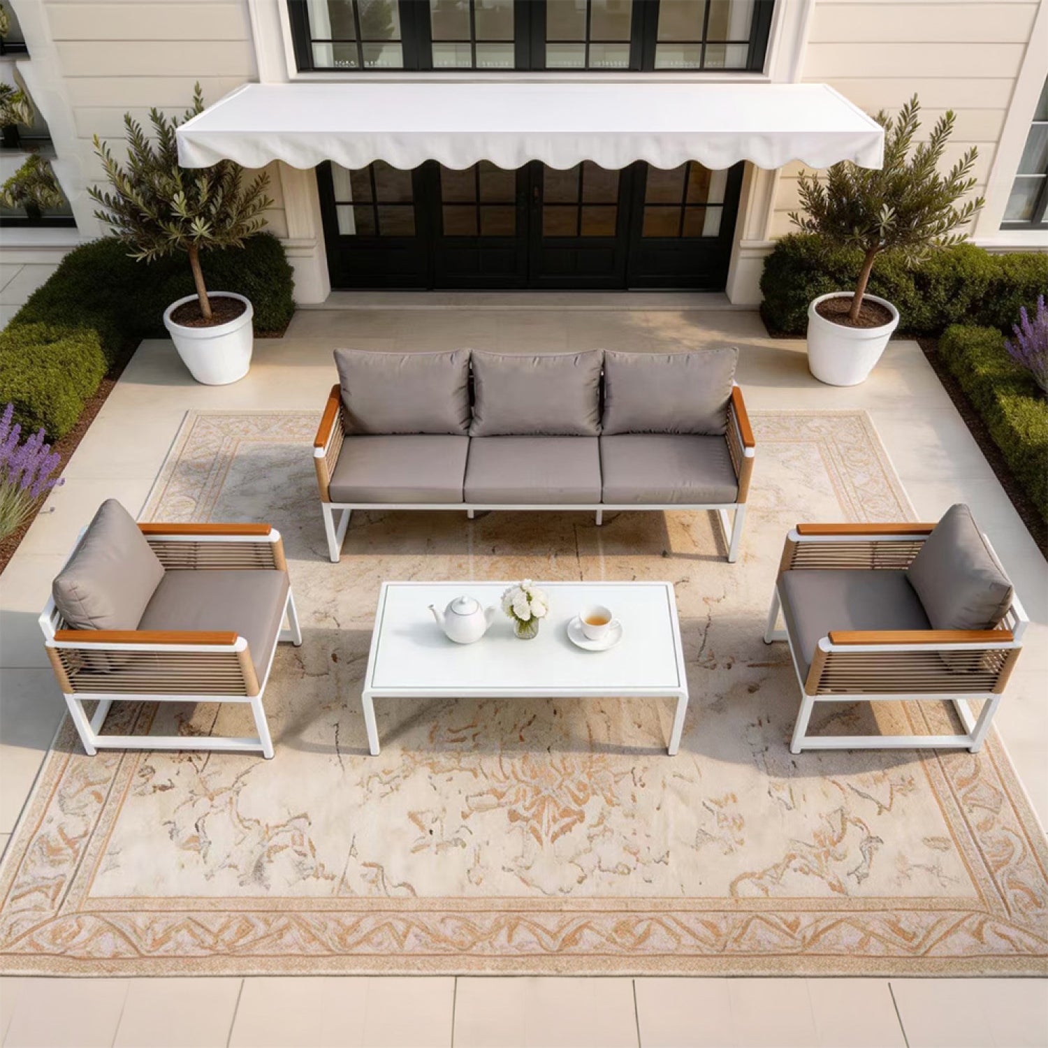 Salon de jardin 5 places avec table basse gris clair SOLOMON - 6