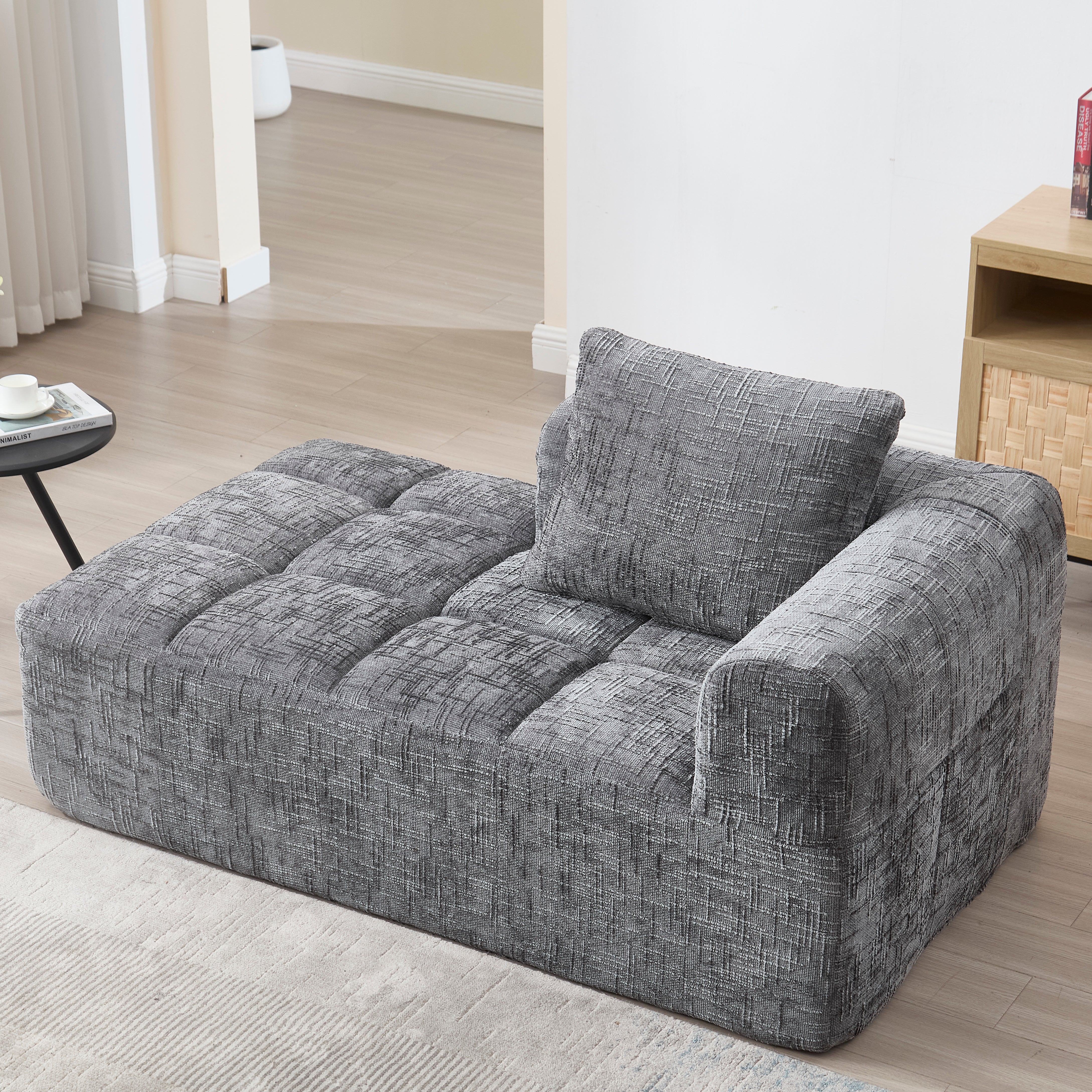 Canapé D'angle 250x158 Cm Avec Chaise Longue - Tissu Chenille, Mousse Haute Densité, 2 Poches Latérales