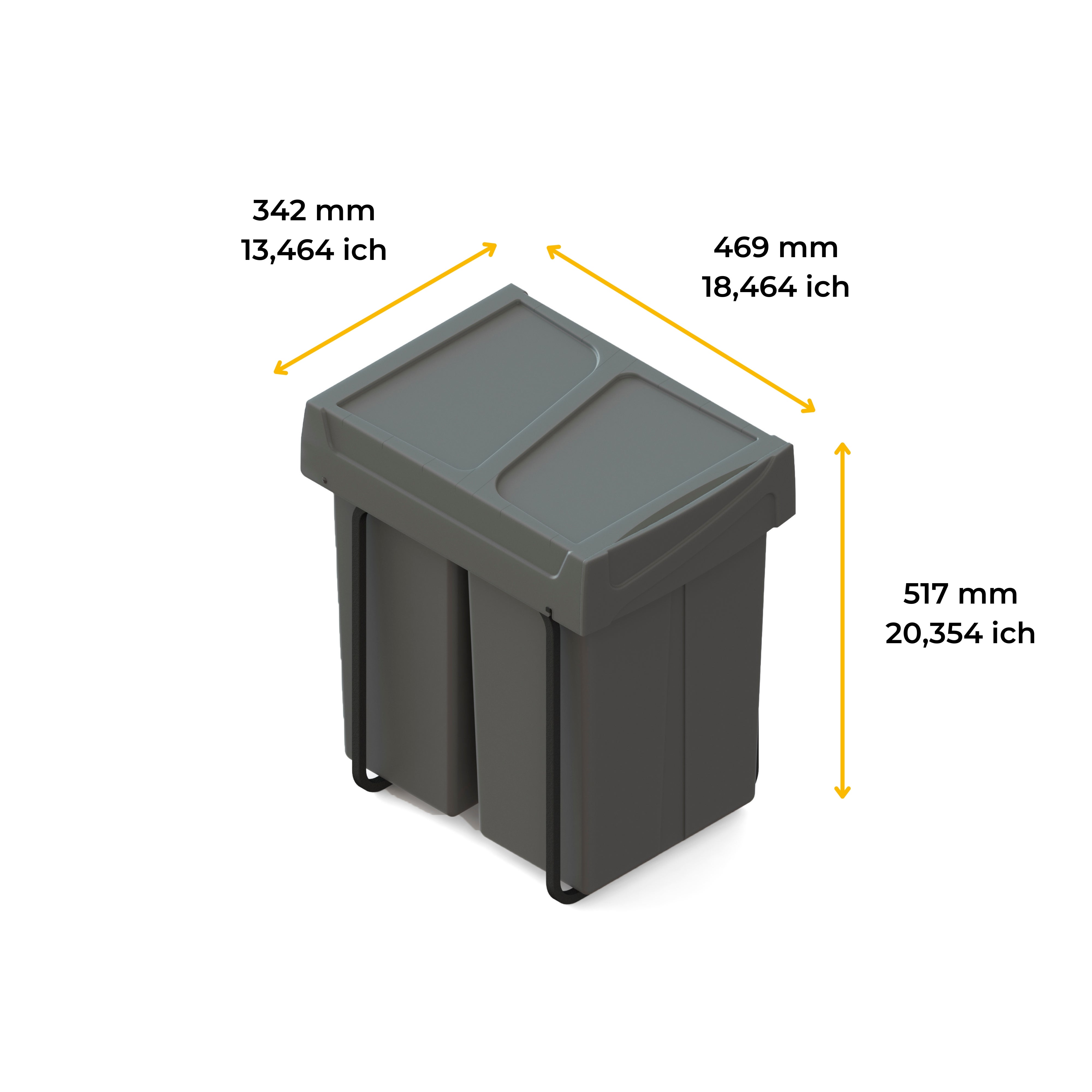 Emuca Balde do lixo reciclável Recycle para montagem no fundo e extraível manualmente na unidade de cozinha Recycle 2x25litros, Cinza antracite - 6