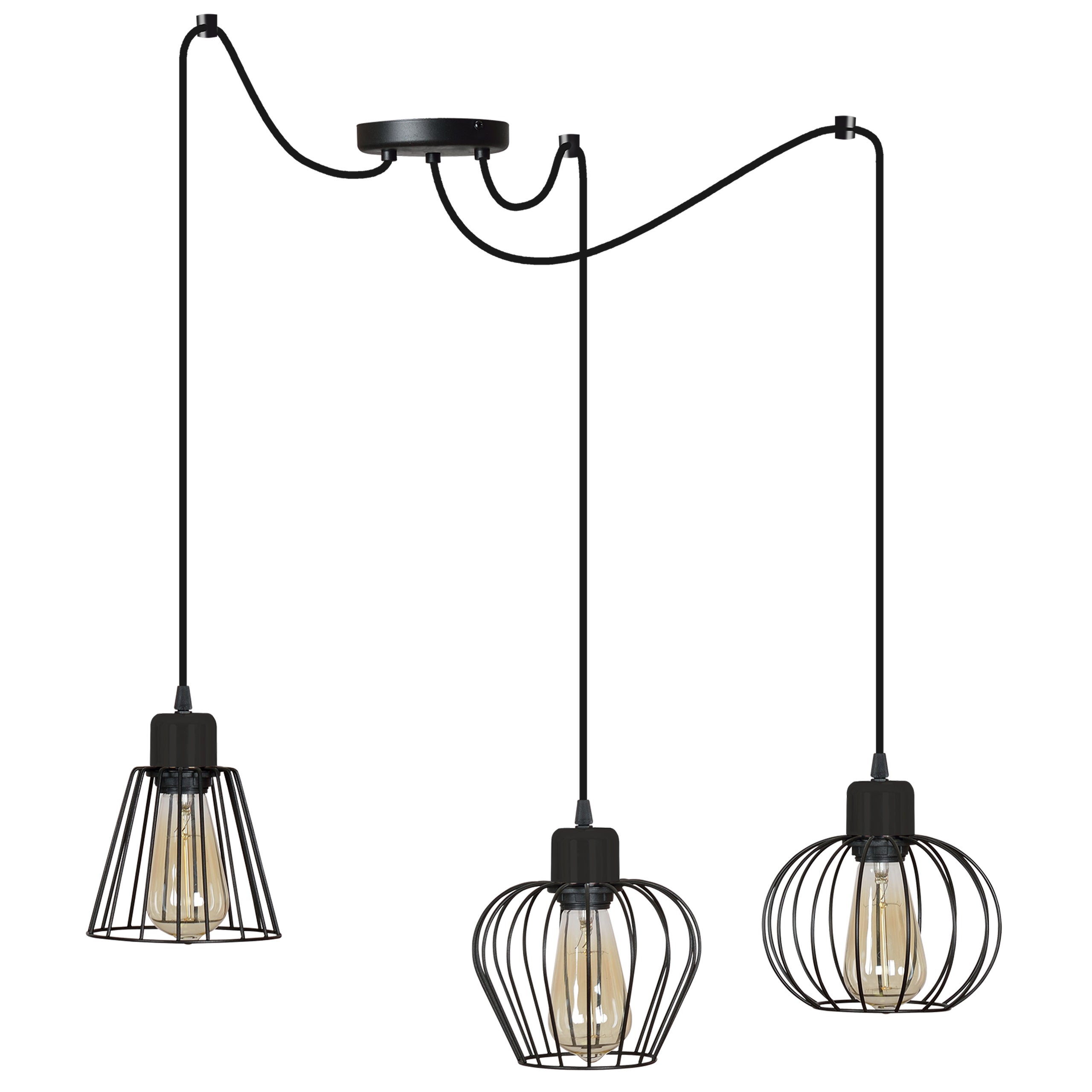 Lampa sufitowa wisząca Spider urban 3xE27 abażur druciak różnokształtny czarny Light Home LH