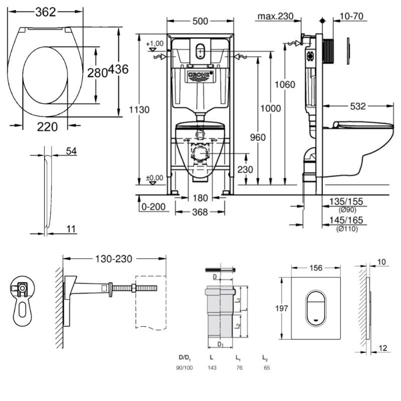 Grohe Pack WC Bâti-support Rapid SL + WC Bau Ceramic sans bride + Abattant softclose + Plaque chrome (39418000) - 5