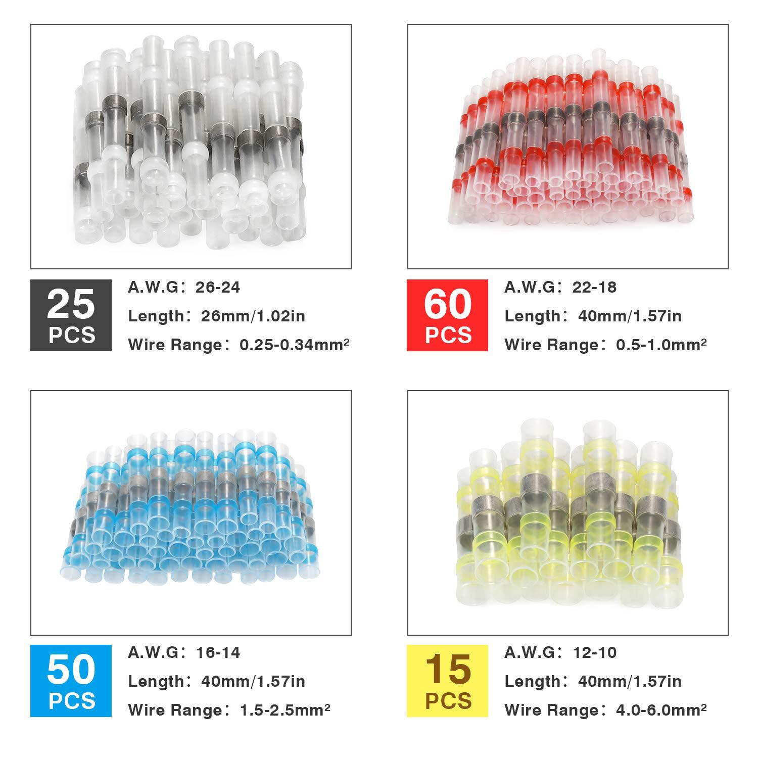 Connecteurs de fil à souder, 150 pièces, connecteurs de fil bout à bout thermorétractables professionnels, connecteurs de fil à souder pour moto - 3
