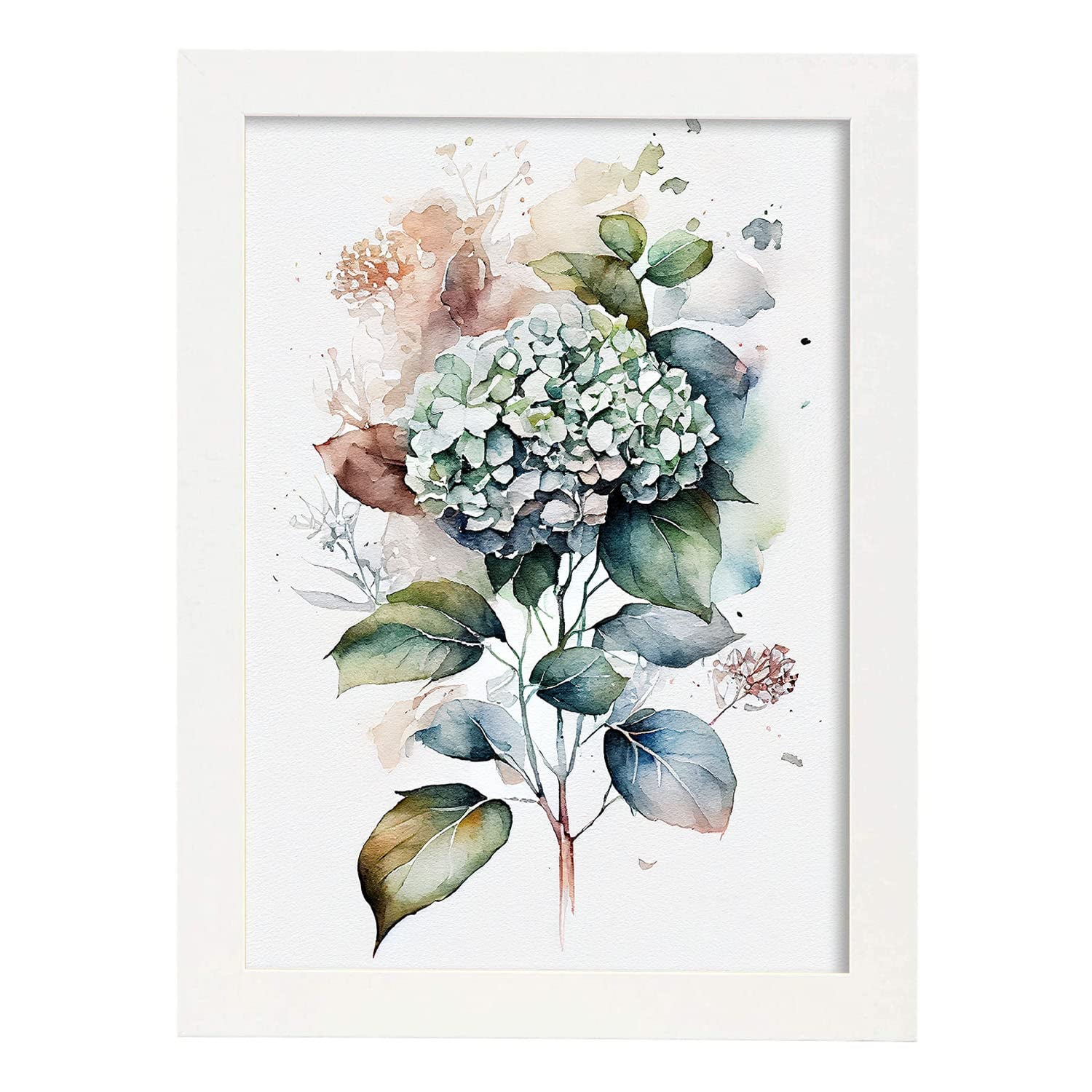 Nacnic poster de hortensia estilo nórdico ilustraciones de botánica con flores y plantas en acuarela diseño moderno y modelo 2 a3 con marco blancos