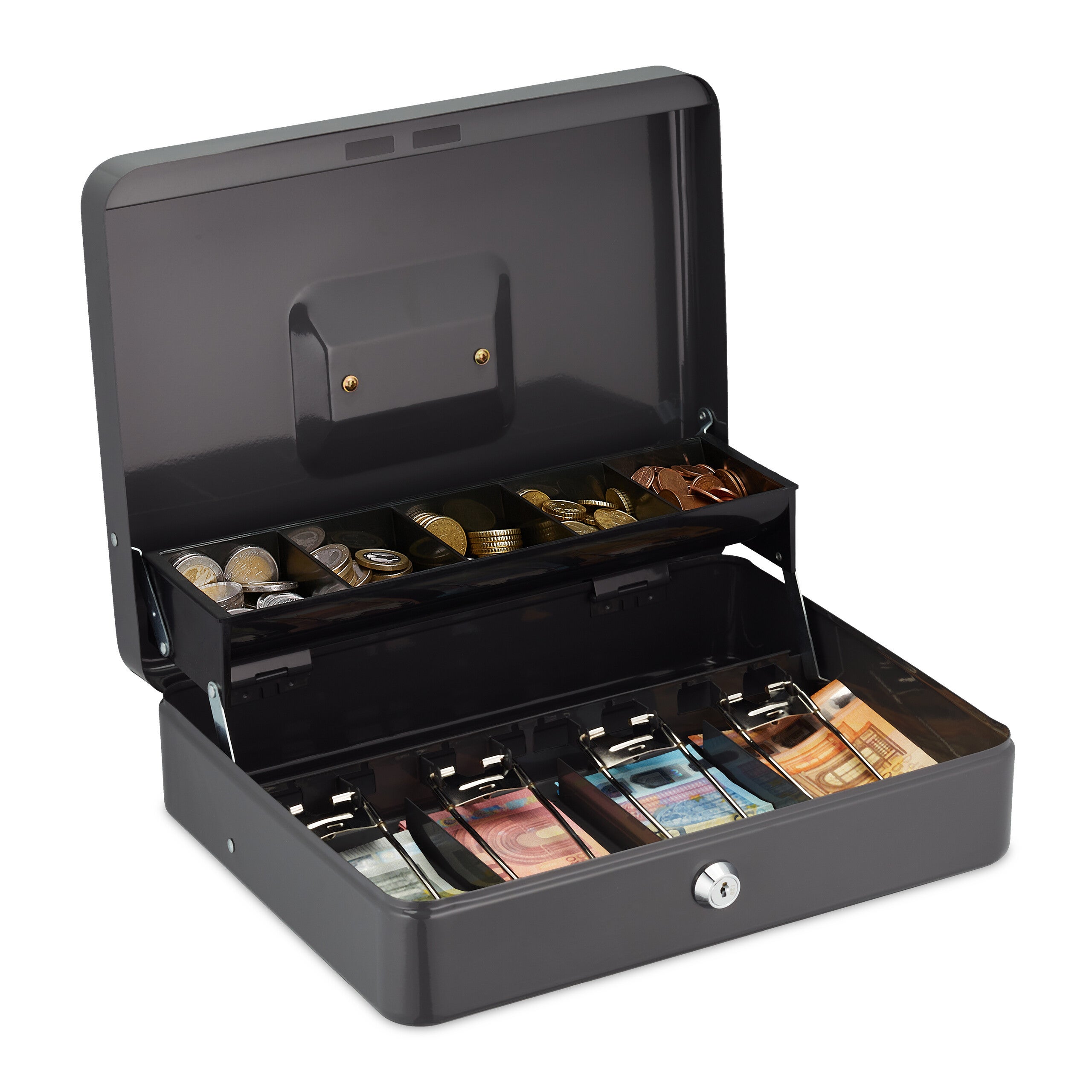 Tirelire, Acier Inoxydable, Pour Billets Et Pièces, Pour Adultes, H X L X P 15 X 15 X 15 Cm Noire Relaxdays 97011632