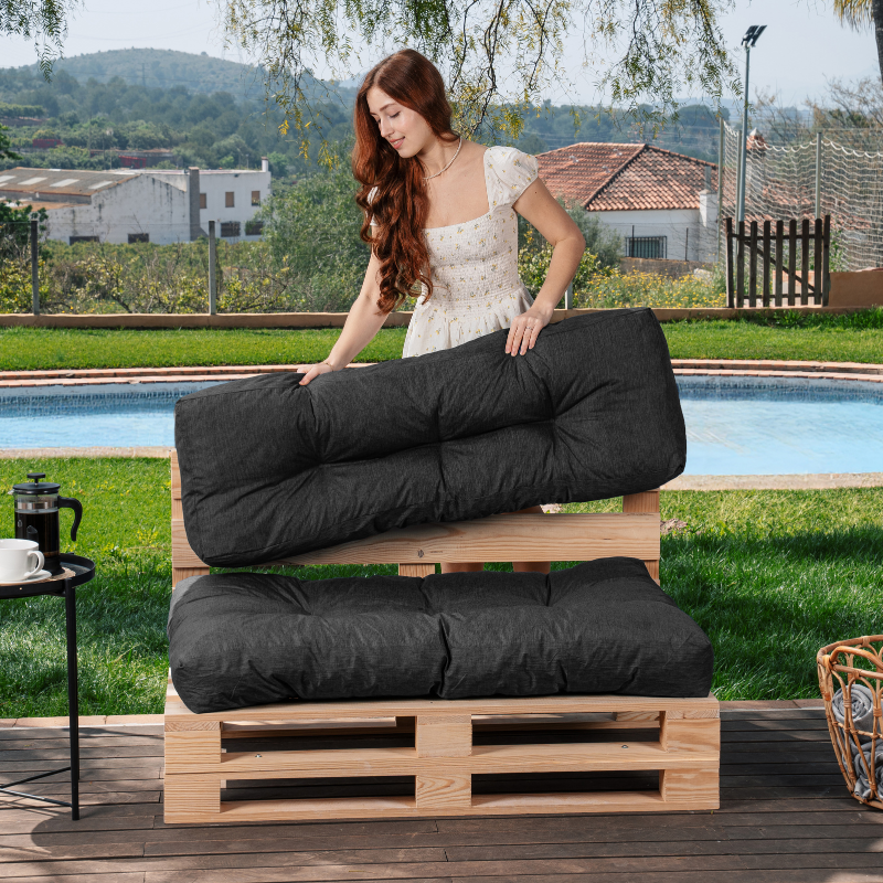 Coussins palette lot en polyester BANANAIR 120x80x15 cm noir - 8