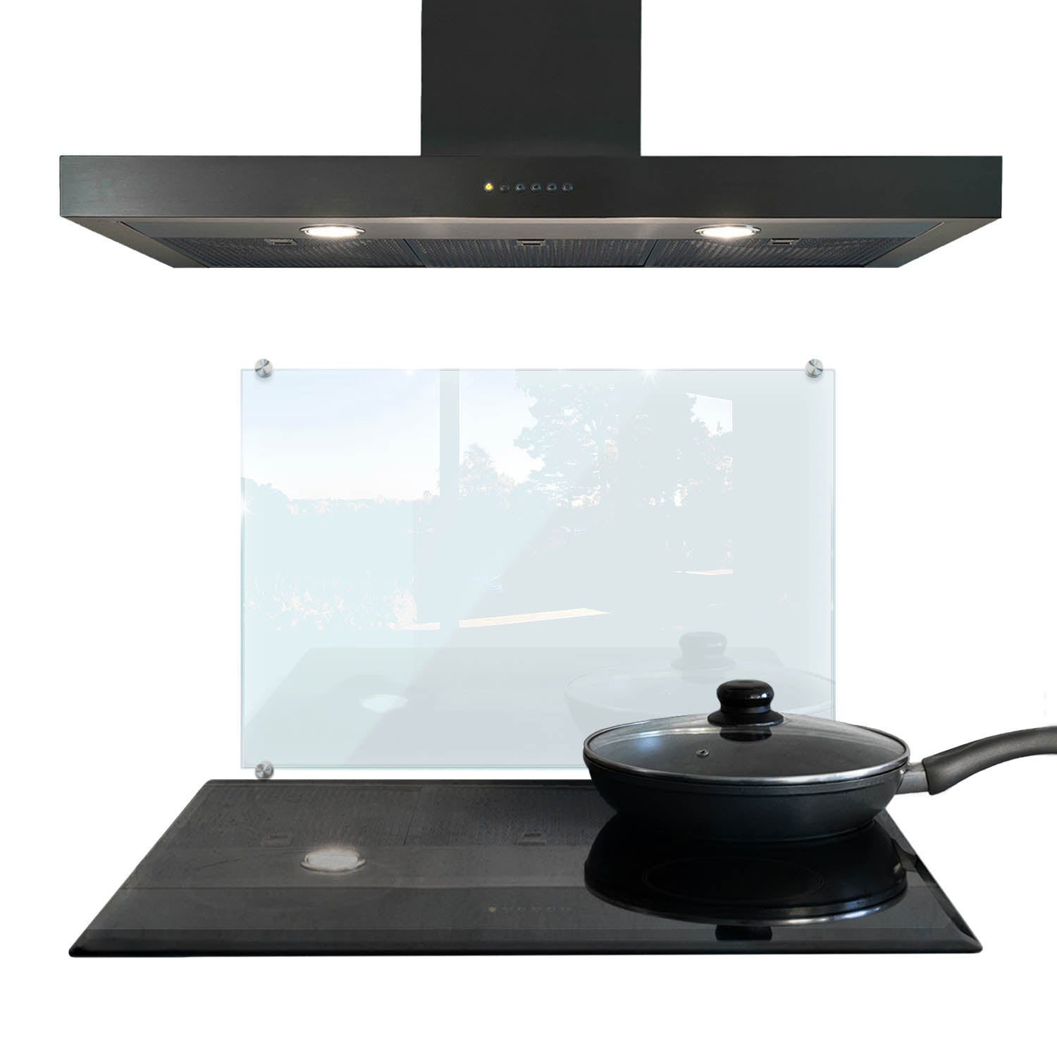 TMK | Paraschizzi in vetro temprato 60 x 65 cm – Vetro decorativo con nastro adesivo – Pannello posteriore in vetro per cucina, immagine bianca
