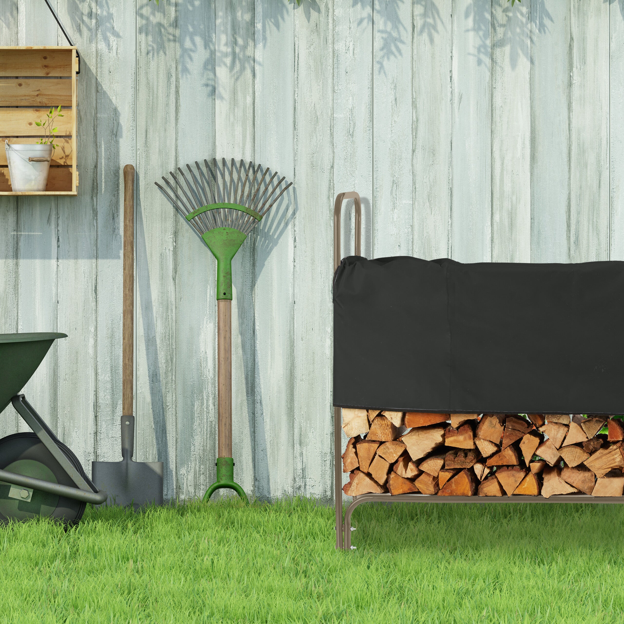 Portalegna Relaxdays Regolabile - Scaffale Acciaio Per Camino, 106x148-220x22 Cm, Nero - Foto 11