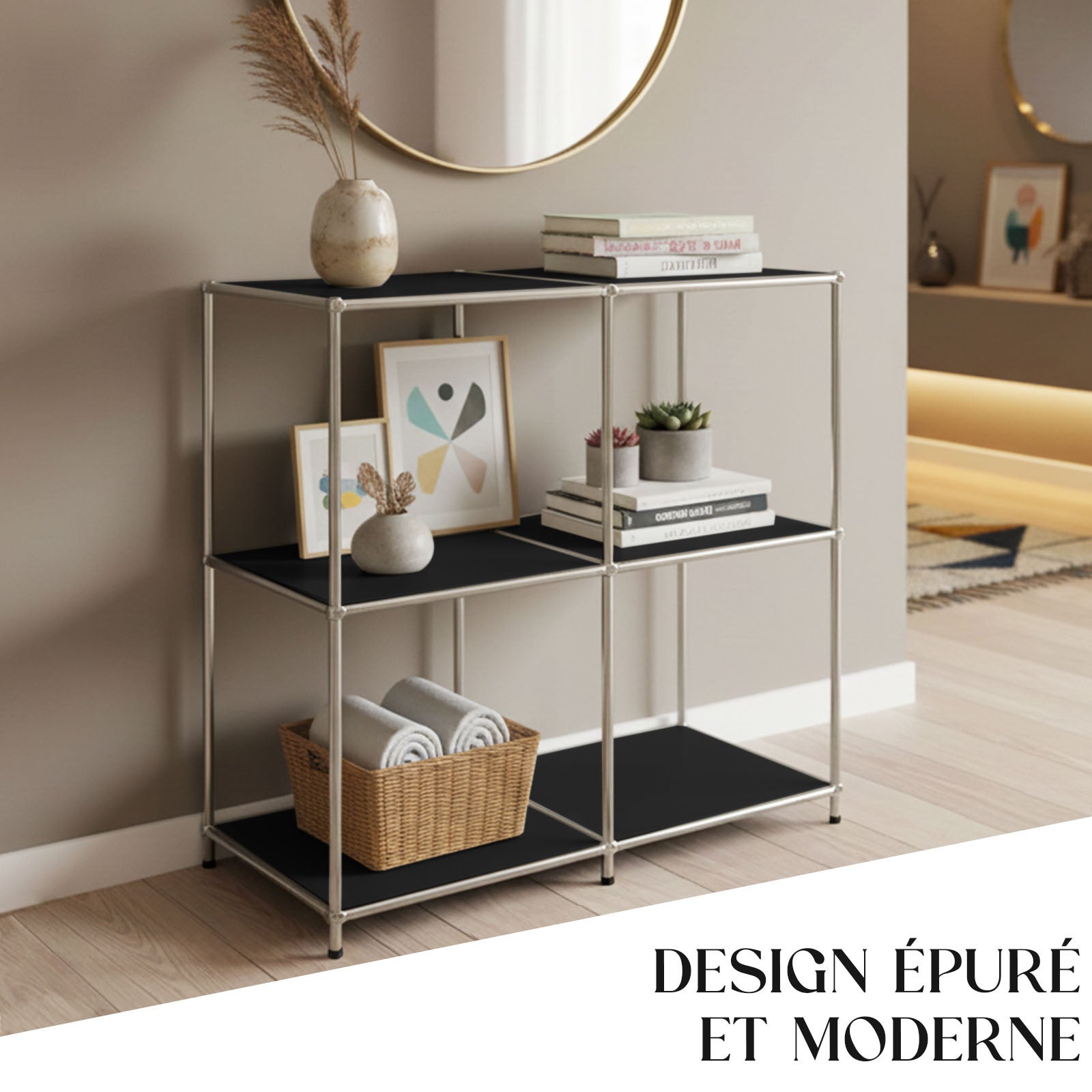 Rangement stylé et épuré – Étagère en métal chromé, 78 × 40 × 82 cm, Noir - 6