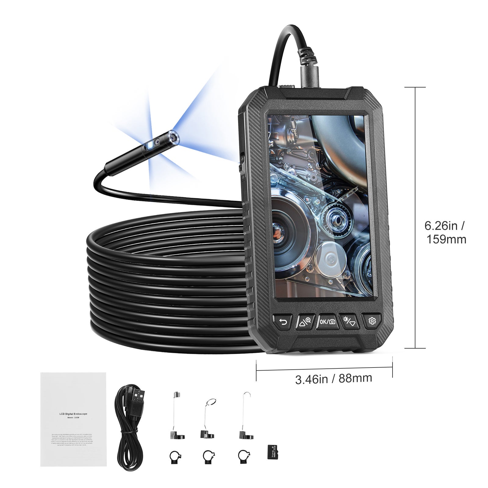 Telecamera per endoscopio : tripla lente SucceBuy,cavo da 16,4 piedi,schermo da 5 pollici,1080P,impermeabile,scheda da 32 GB - 2