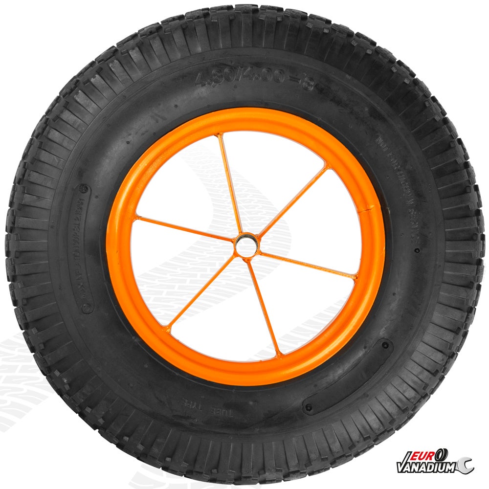 Roue Gonflée 380 x 80 mm pour Brouette avec Axe ext 20 mm - Pneu Caoutchouc et Chambre à Air, Compatible Chariot - 5