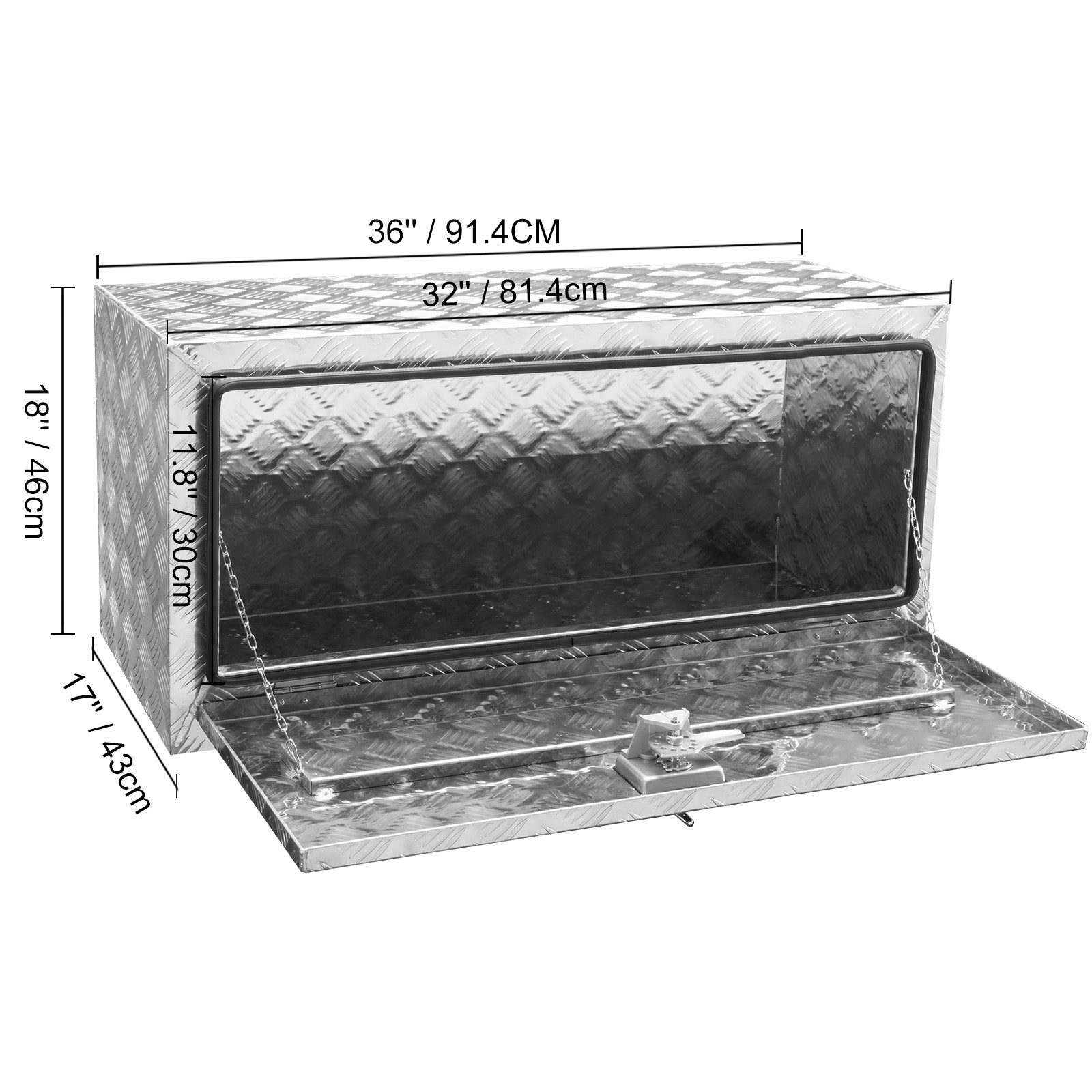 Boîte de rangement SucceBuy sous carrosserie pour camion 91,4 x 43,2 x 45,7 cm, aluminium avec plaque diamantée, étanche avec serrure - 2