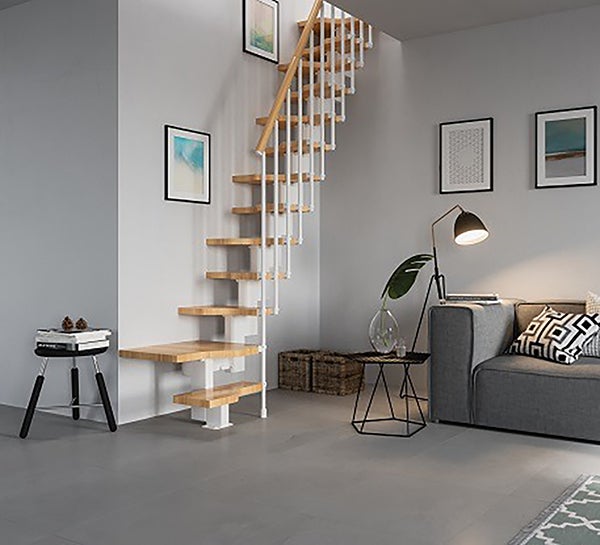 Escalier 1 quart tournant 10 marches - Hauteur à franchir de 2.21 à 2.61m - Largeur 61cm - Couleur bois et blanc - MINI61/L/SBMBLA-10 - 4