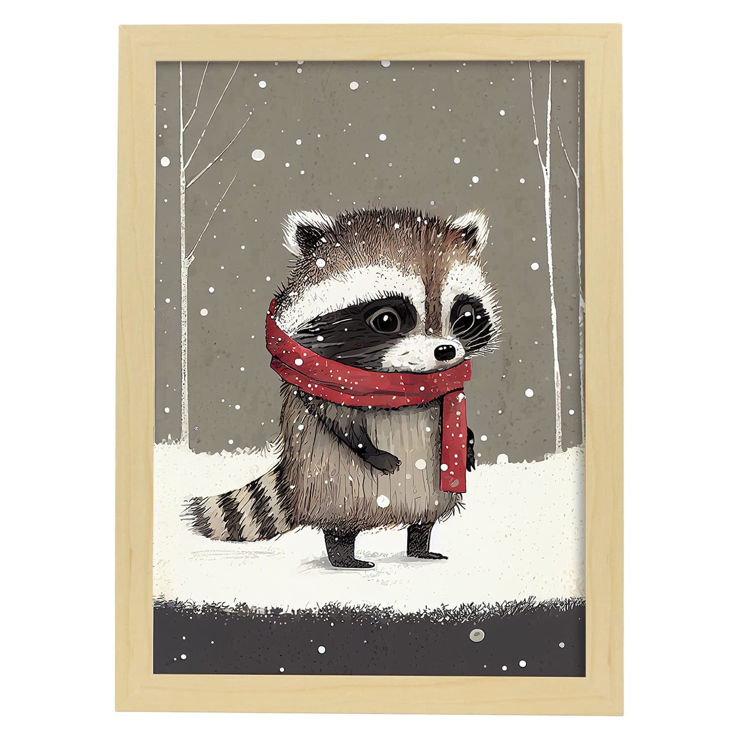 Nacnic poster de mapache en estilo acuarela ilustraciones infantiles a todo color de animalitos bebé con ropa roja a3 marcos madera