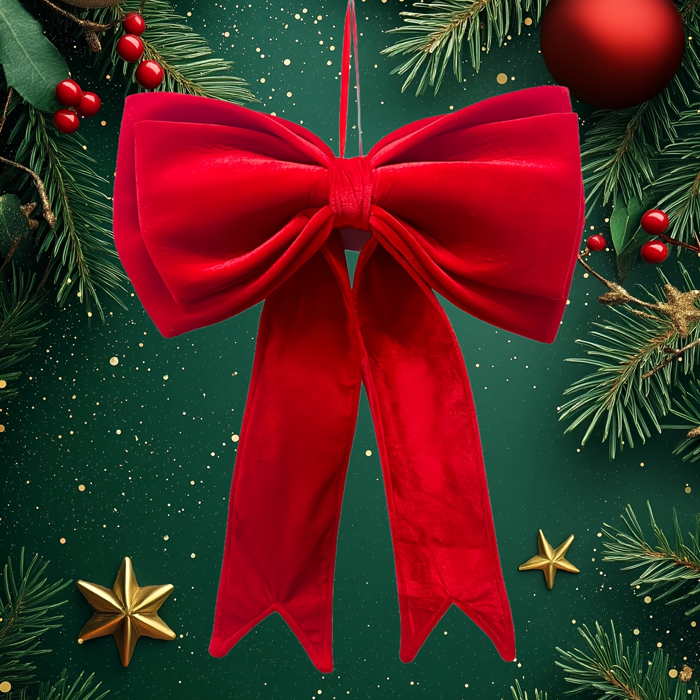 Grande fiocco di velluto rosso per albero di Natale, decorazione da appendere per matrimoni, Natale, ornamento natalizio, fiocco gigante di Natale - 6