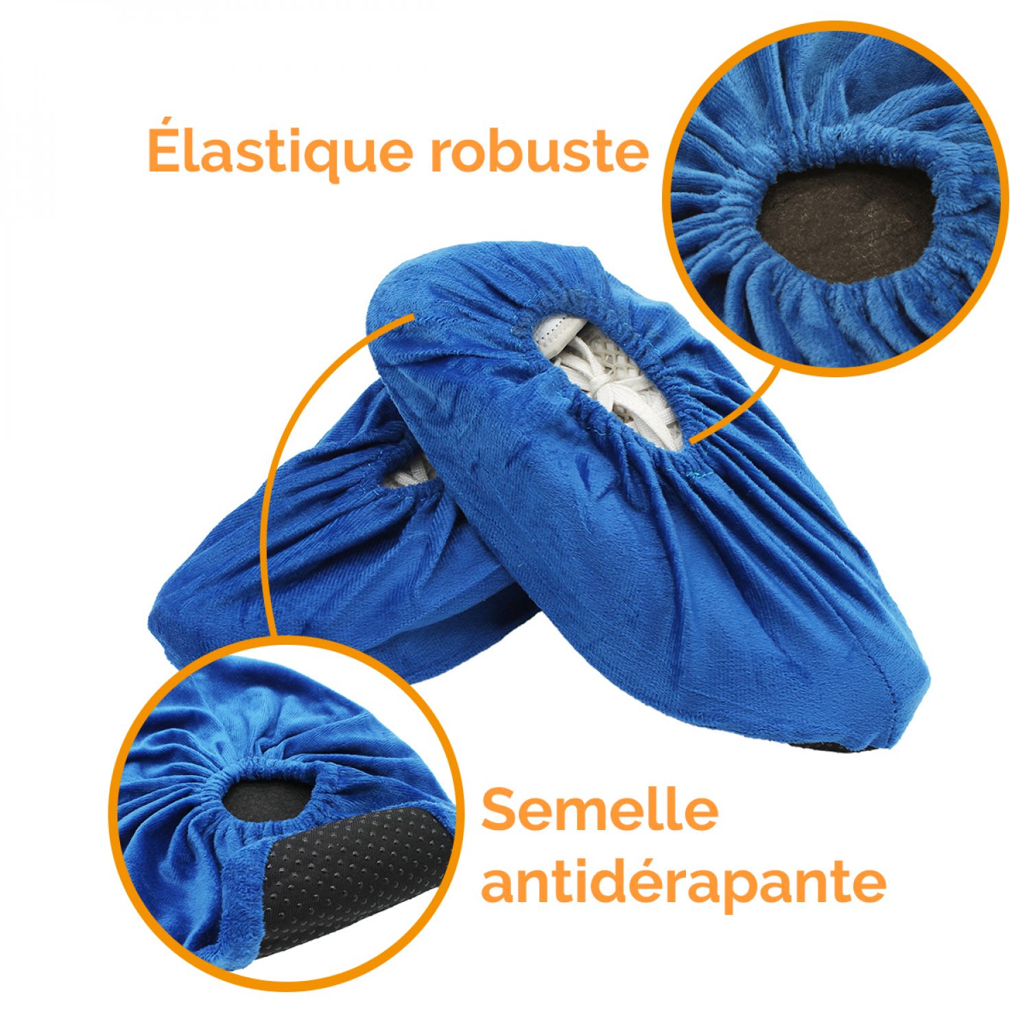 Lot de 5 paires de surchaussures lavables antidérapantes - Bleu - Vivezen - 2