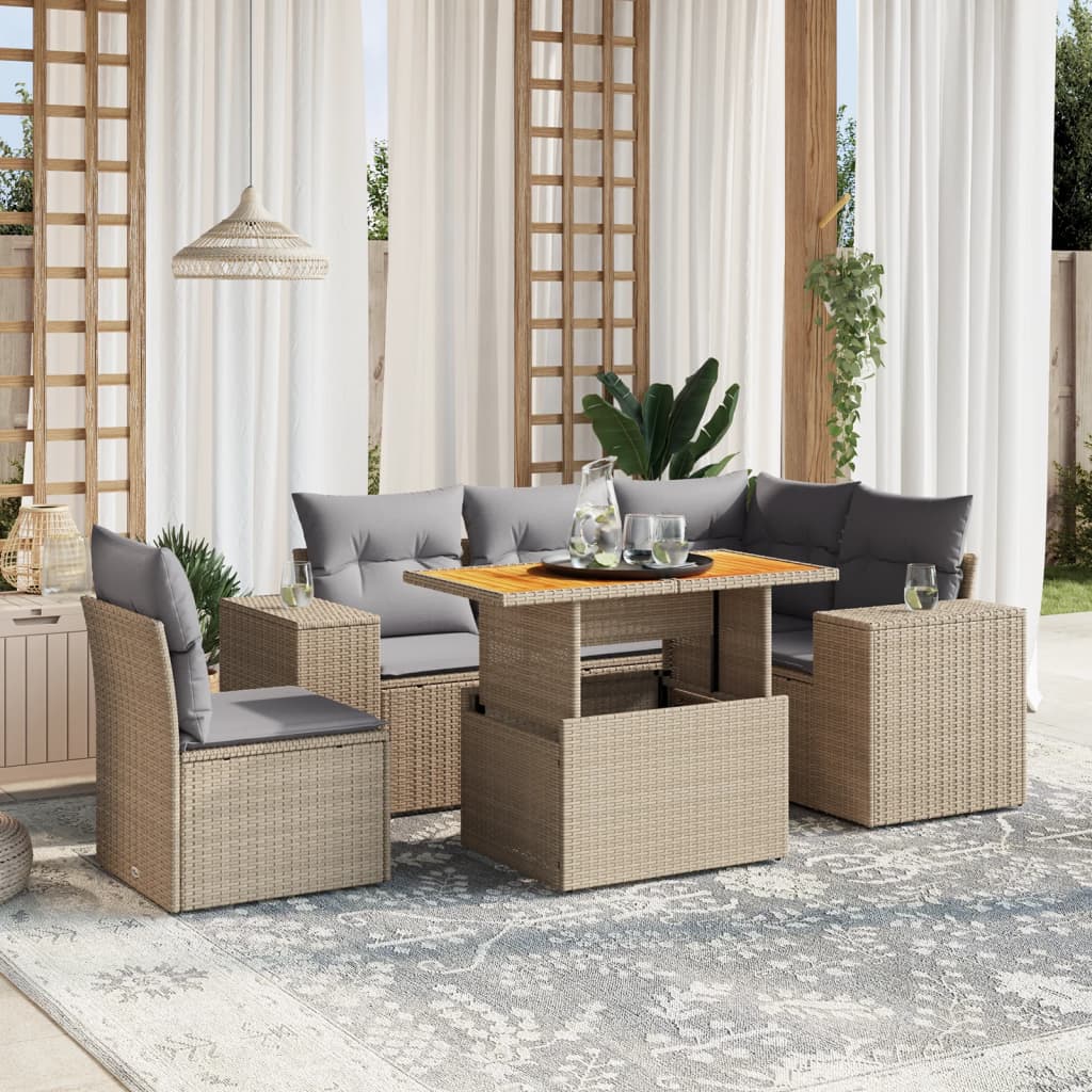 Salon bas de jardin en Rattan synthétique Beige 6 personnes | Leroy Merlin