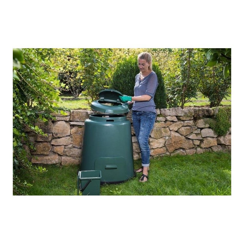 Composteur Jardin 280 Litres - 80x80x89 Cm, Double Couvercle, Base Aérée, En Plastique Recyclé - 11
