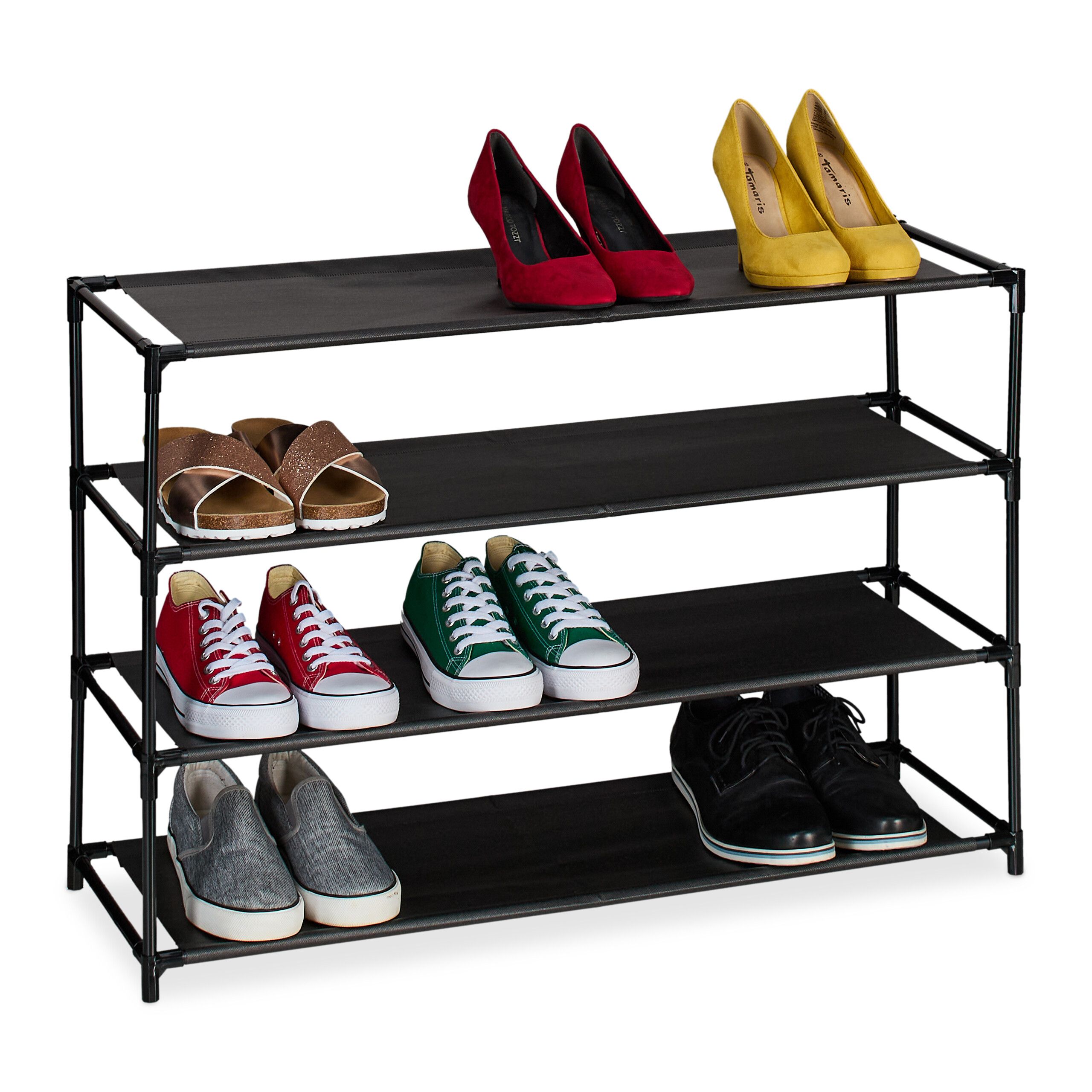 Relaxdays Scarpiera Con Porta Stivali, 8 Ripiani Per 32 Scarpe, Scaffale Portascarpe, 7 Ganci