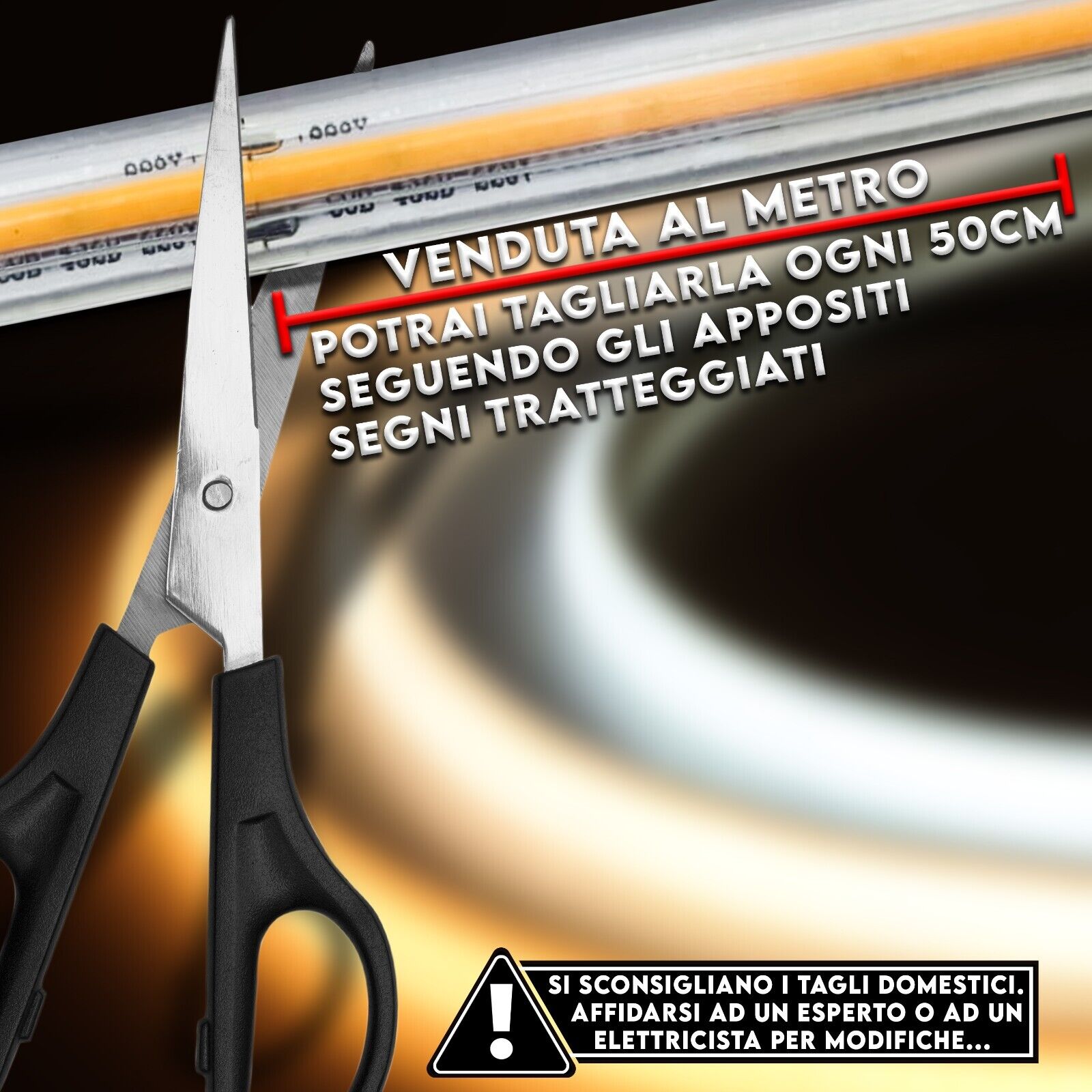 Striscia Led Cob 220V Alta Luminosità 288 Luci al Metro Ip65 Impermeabile Luce Effetto Neon Diverse Misure e Colori Decorazione COB 1MT 6500K - 3