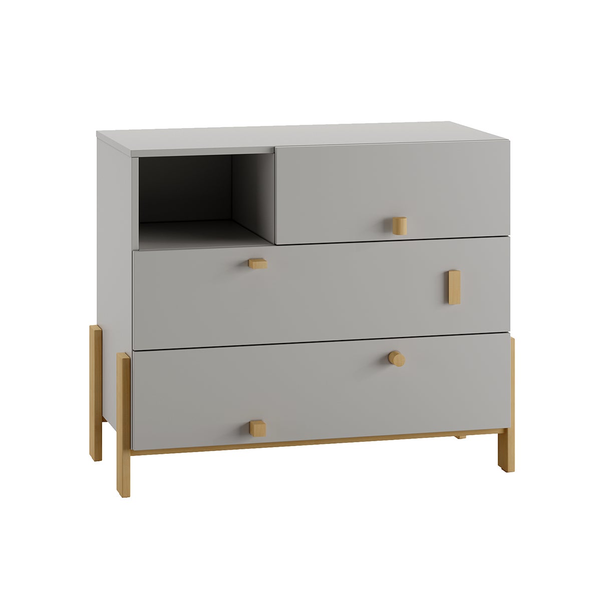Commode 3 tiroirs Cube Gris clair et Bois | Leroy Merlin