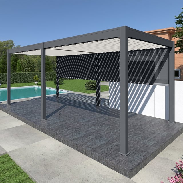 Pergola bioclimatica Ombréa autoportante 3x6M - Antracite/bianco - ELMO