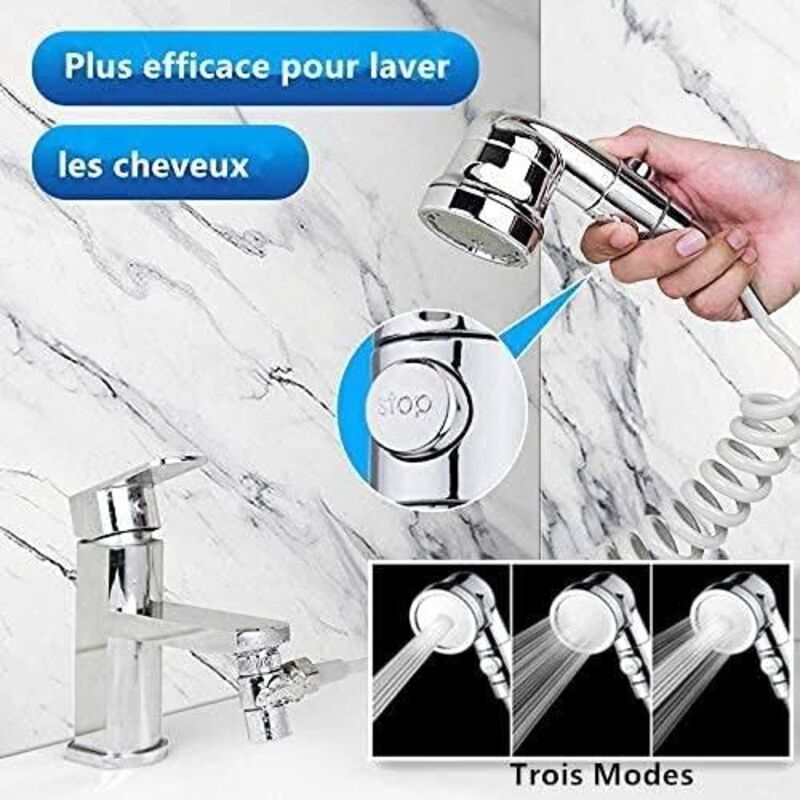 Ensemble pommeau douche lavabo, tuyau rétractable, lavage cheveux/évier ...