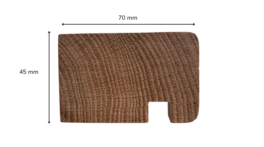 Mamperlán macizo de madera de roble. dimensiones 1300x70x45mm
