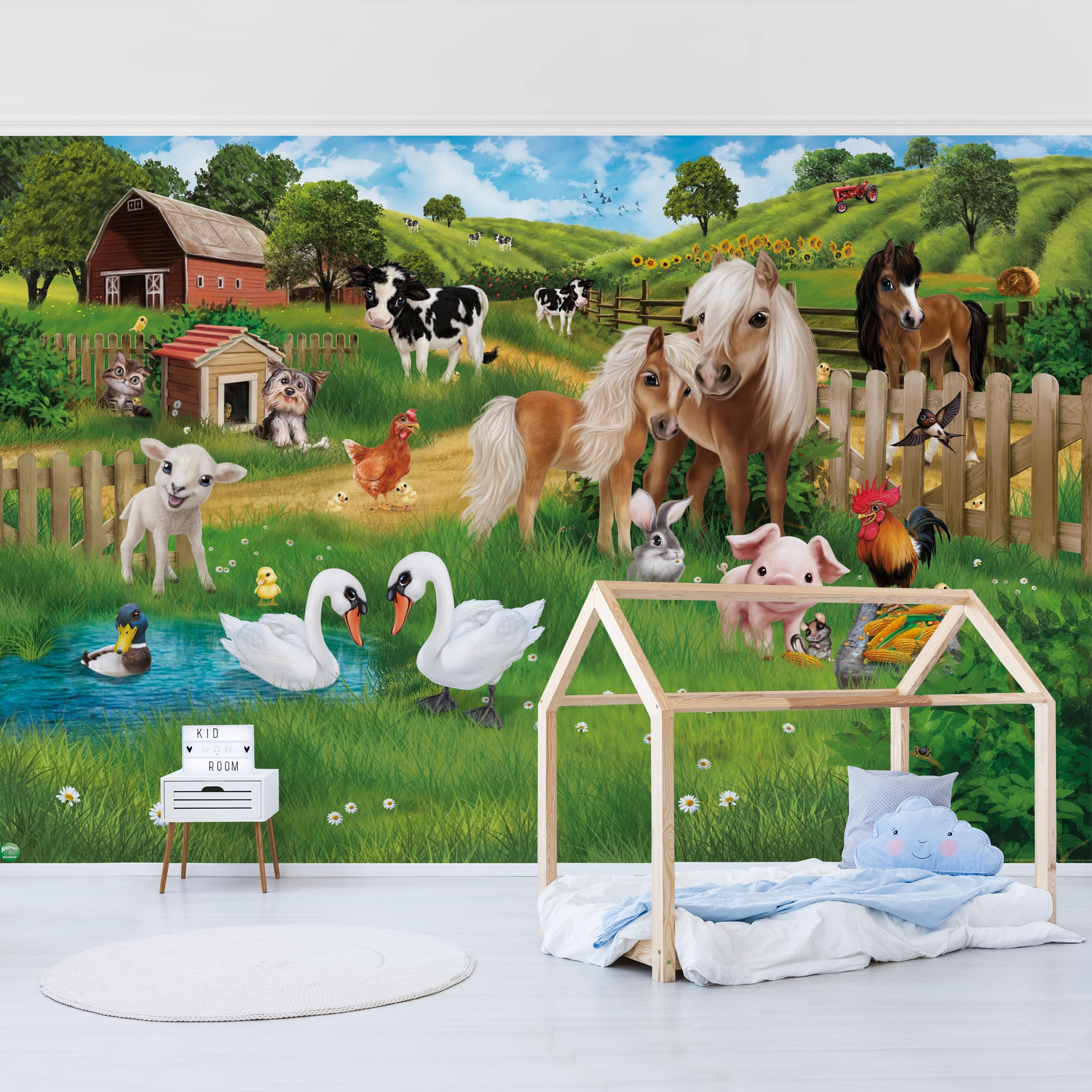 Papel pintado fotomural infantil animales de la granja 118 - habitación infantil niño niña bebé - tnt 336 x 225 cm premium