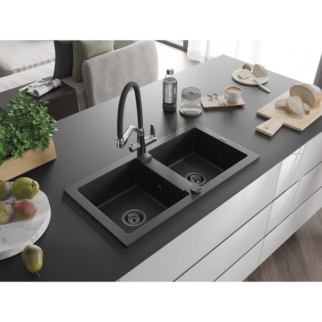 Évier de cuisine Évier encastré Évier en granit Mineralite 80 x 50 noir respekta Évier de cuisine Évier encastré Évier en granit Mineralite 80 x 50 noir respekta