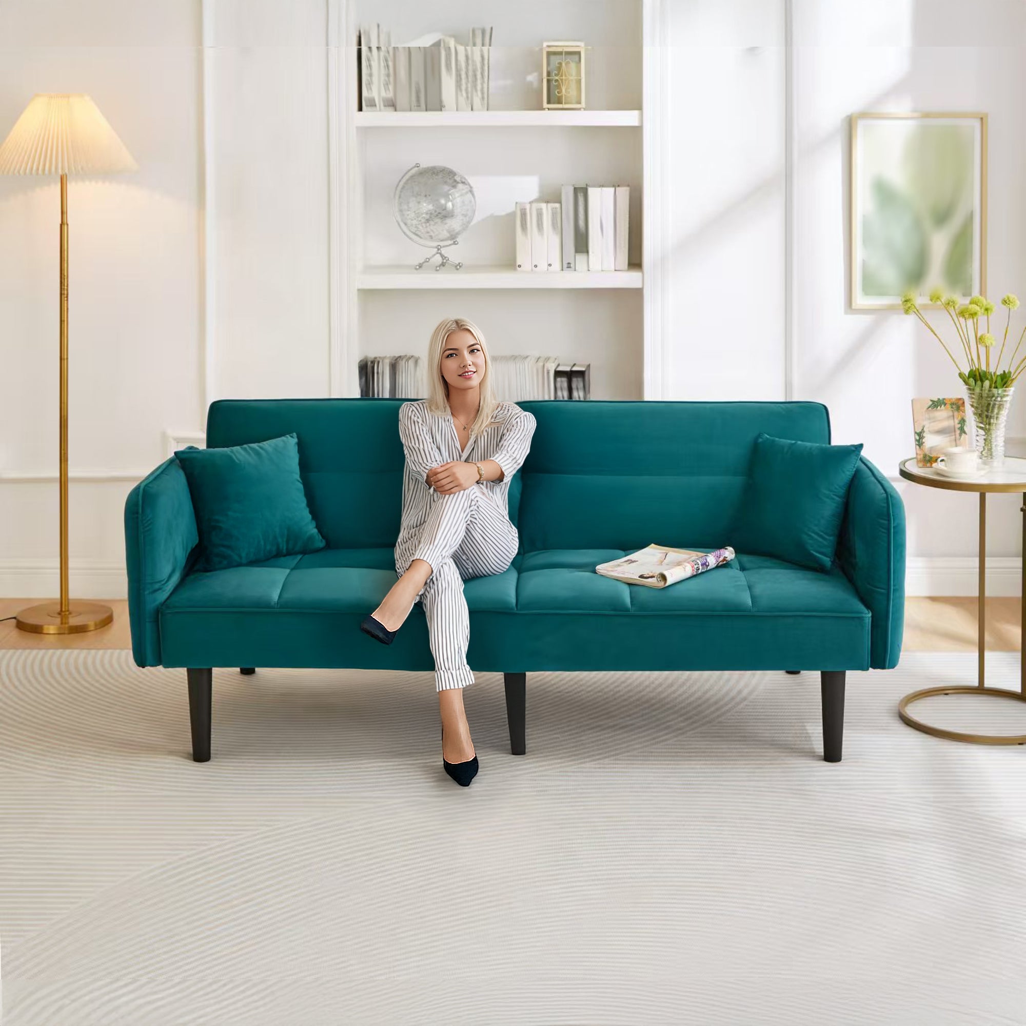 Divano letto a posti in velluto 176 x 78 x 76 cm Gambe in