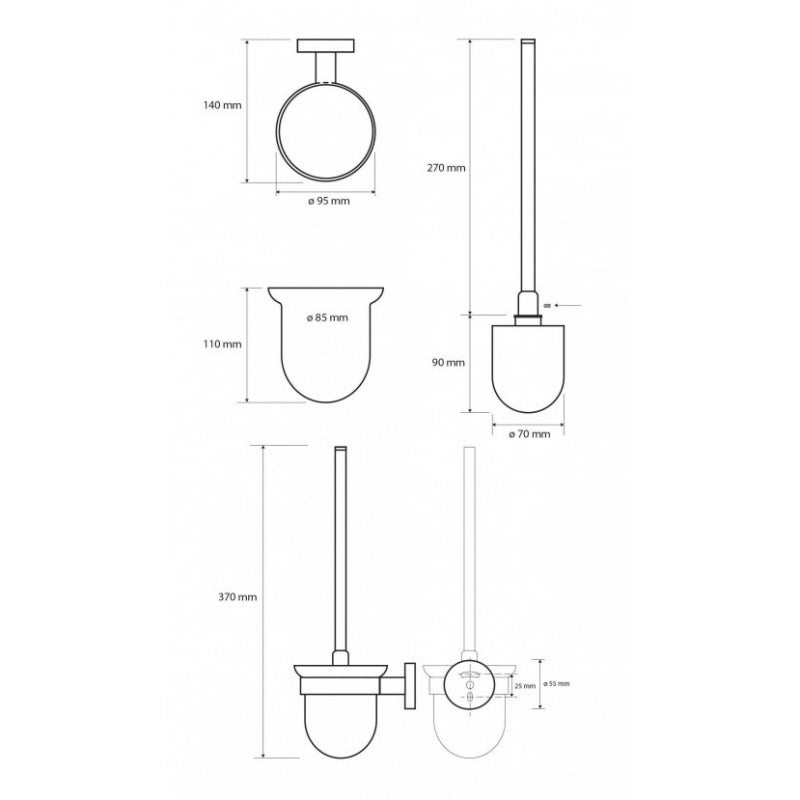 BEMETA Nero Porta scopino da parete in ottone nero e ciotola in vetro 37x14x9,5cm (104113010) - 2