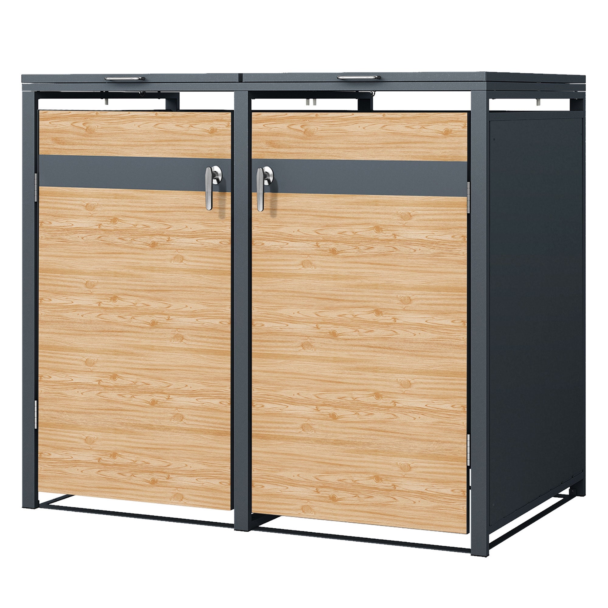 ML-Design pojemnik na śmieci na 2 kosz 240 L 132x80x116,3 cm antracytowy stalowy odporny na warunki zamykany z pokrywą i drzwiami na zawiasach trwały