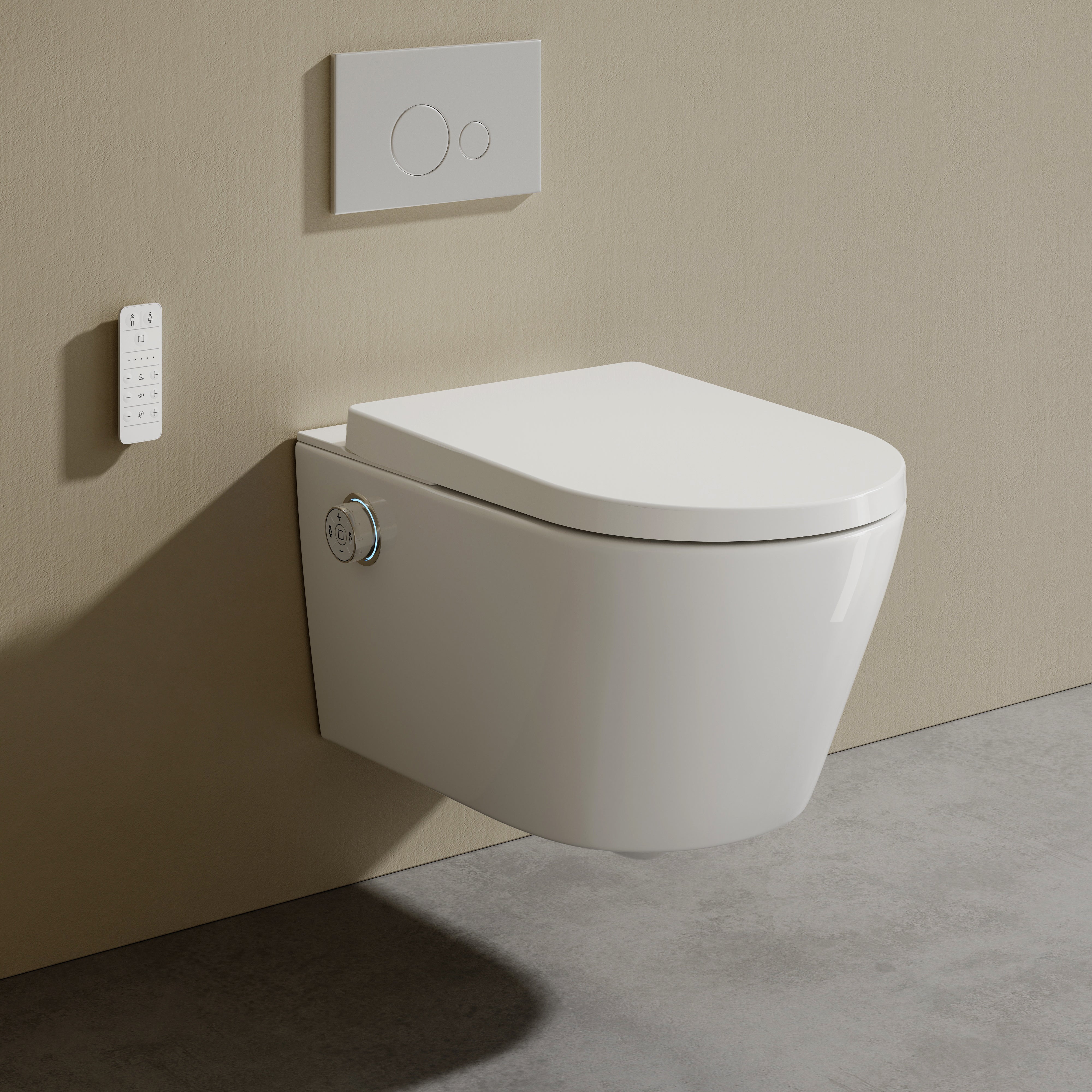 Inteligentna toaleta z prysznicem, inteligentna toaleta ścienna, bezramowa toaleta w stylu japońskim, regulowane ciśnienie wody, z oświetleniem nocnym