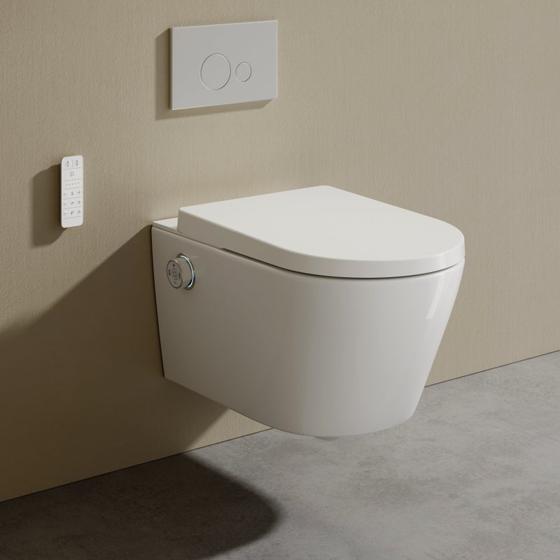 Inteligentna toaleta z prysznicem, inteligentna toaleta ścienna, bezramowa toaleta w stylu japońskim, regulowane ciśnienie wody, z oświetleniem nocnym